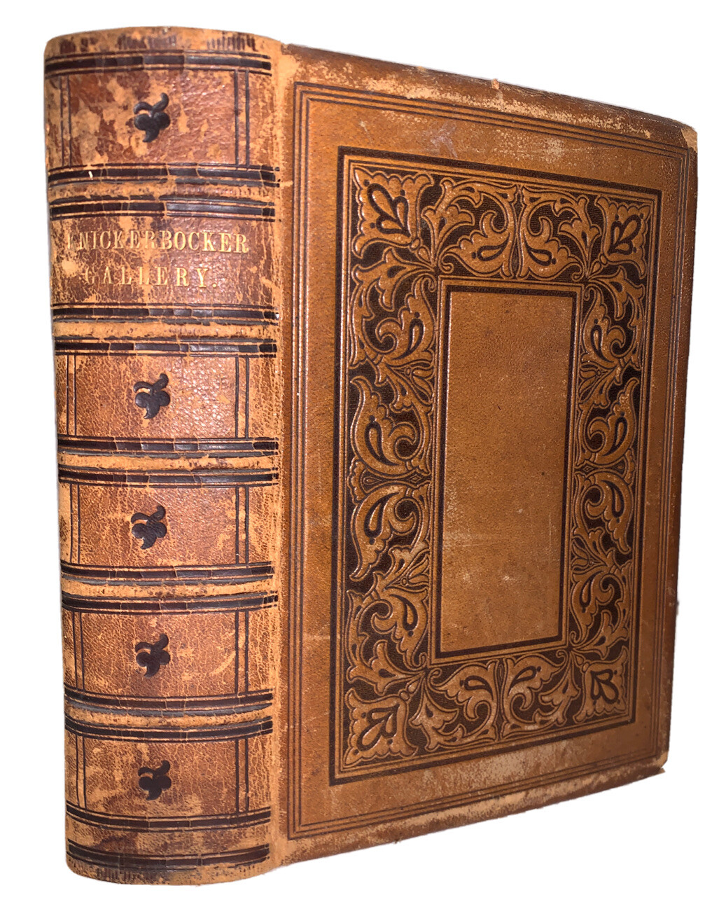 1855, THE KNICKERBOCKER GALLERY, MAGAZINE, BEAUTIFUL ANTIQUE LEATHER BINDING