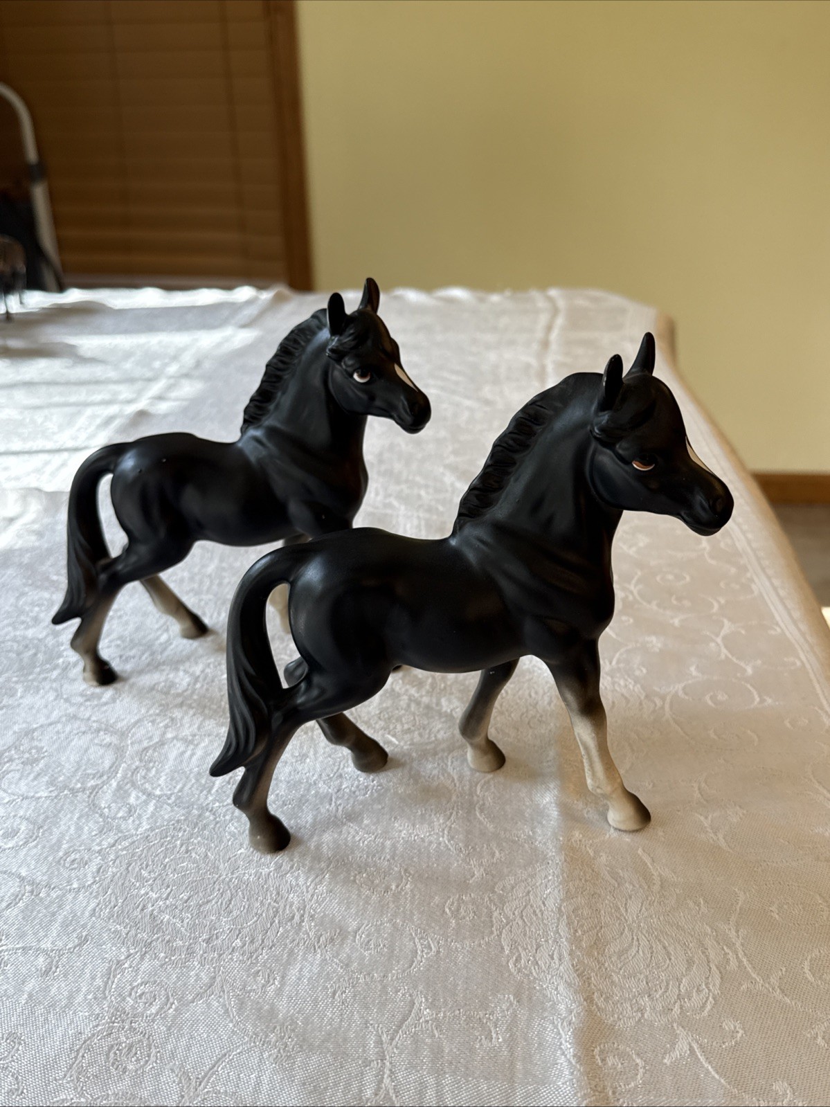 Pair Of Vintage Betson’s Standing Black Horse Figurines - 7” Tall