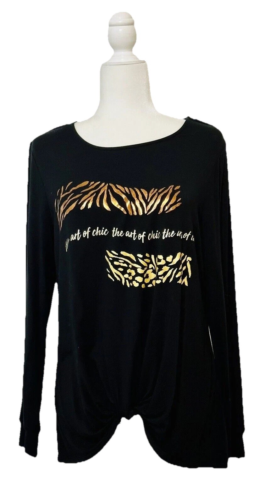 Chico\'s Women’s Size 1 (US M) Art Of Chic Animal Print Foiled Long Sleeve Tee Chico\'s Women’s Size 1 (US M) Art Of Chic Animal Print Foiled Long Sleeve Tee