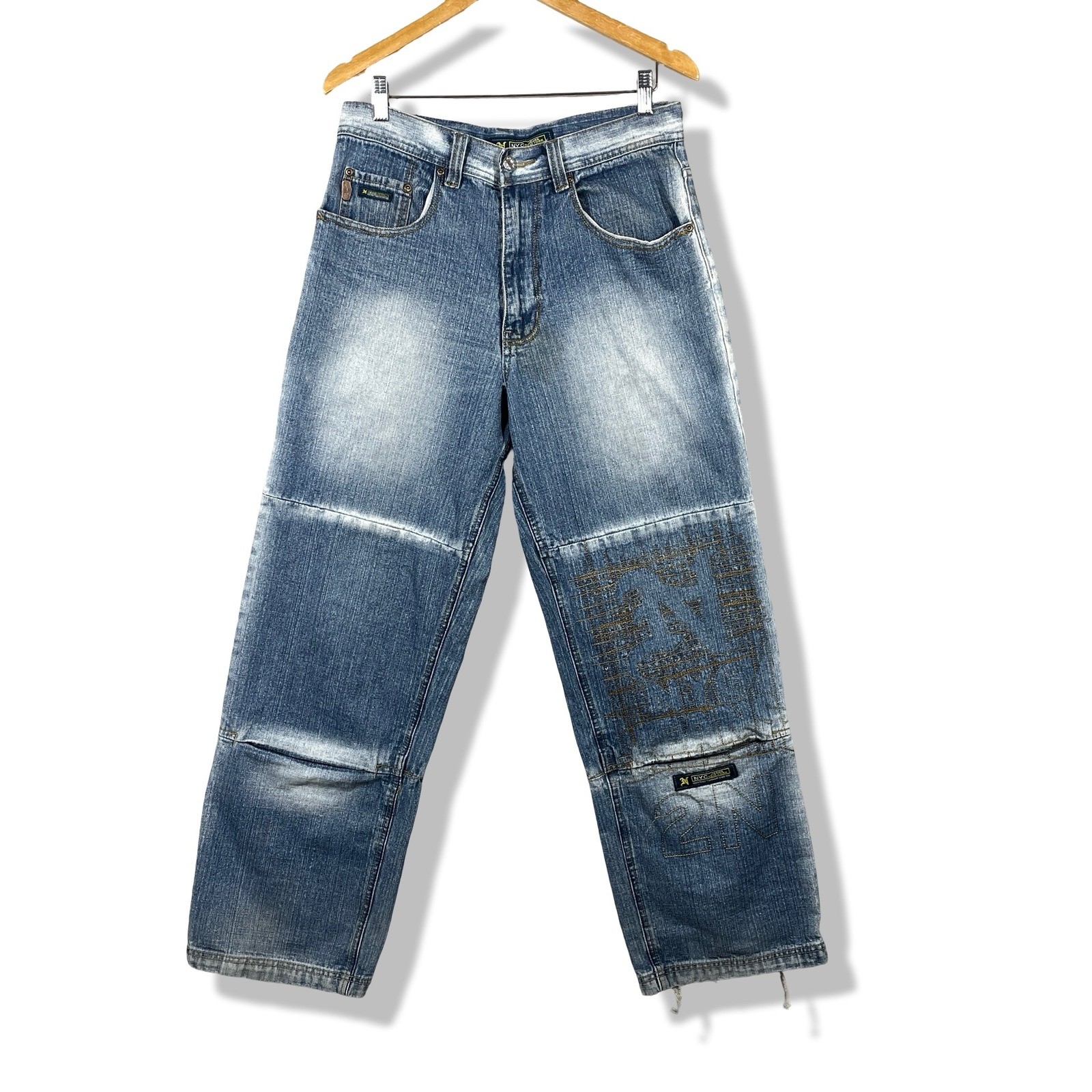 NYC New York Jeans Mens 32x32 Blue Y2K Streetwear Baggy Distressed Skater Denim