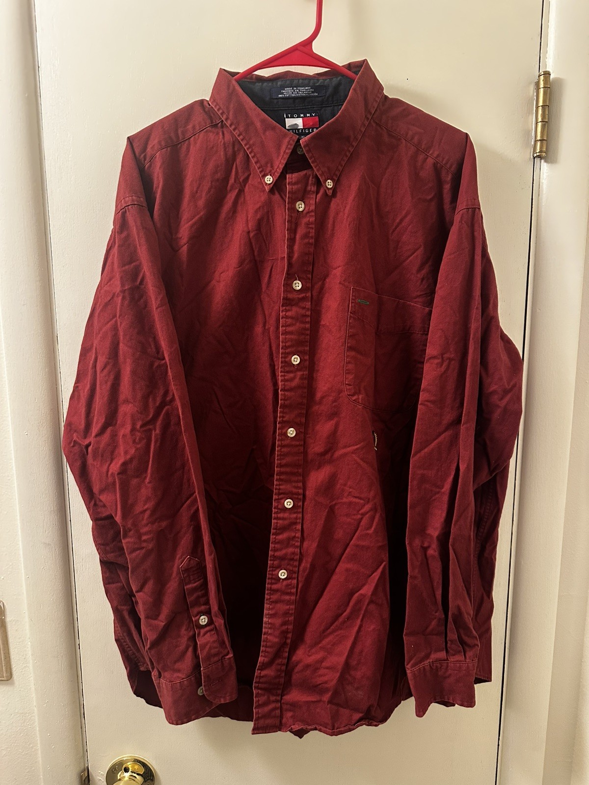 Vintage Tommy Hilfiger Shirt Mens XL Red Crest Embroidered Flag 90s