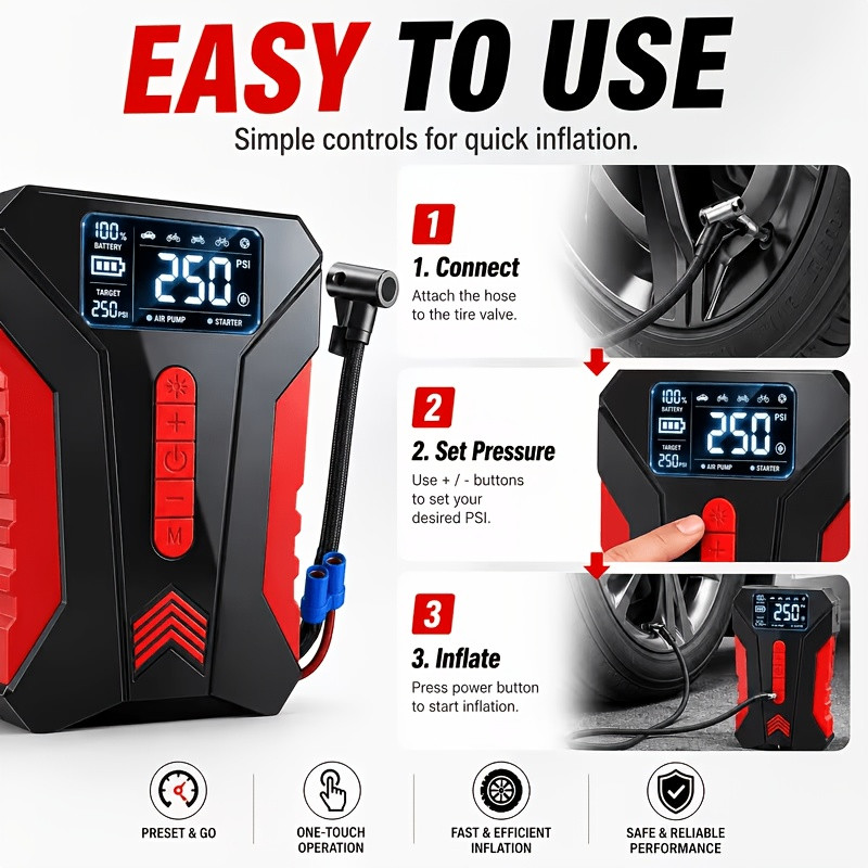 15000A 18-in-1 Portable Car Jump Starter with Tire Inflator, 180PSI Digital Air 15000A 18-in-1 Portable Car Jump Starter with Tire Inflator, 180PSI Digital Air