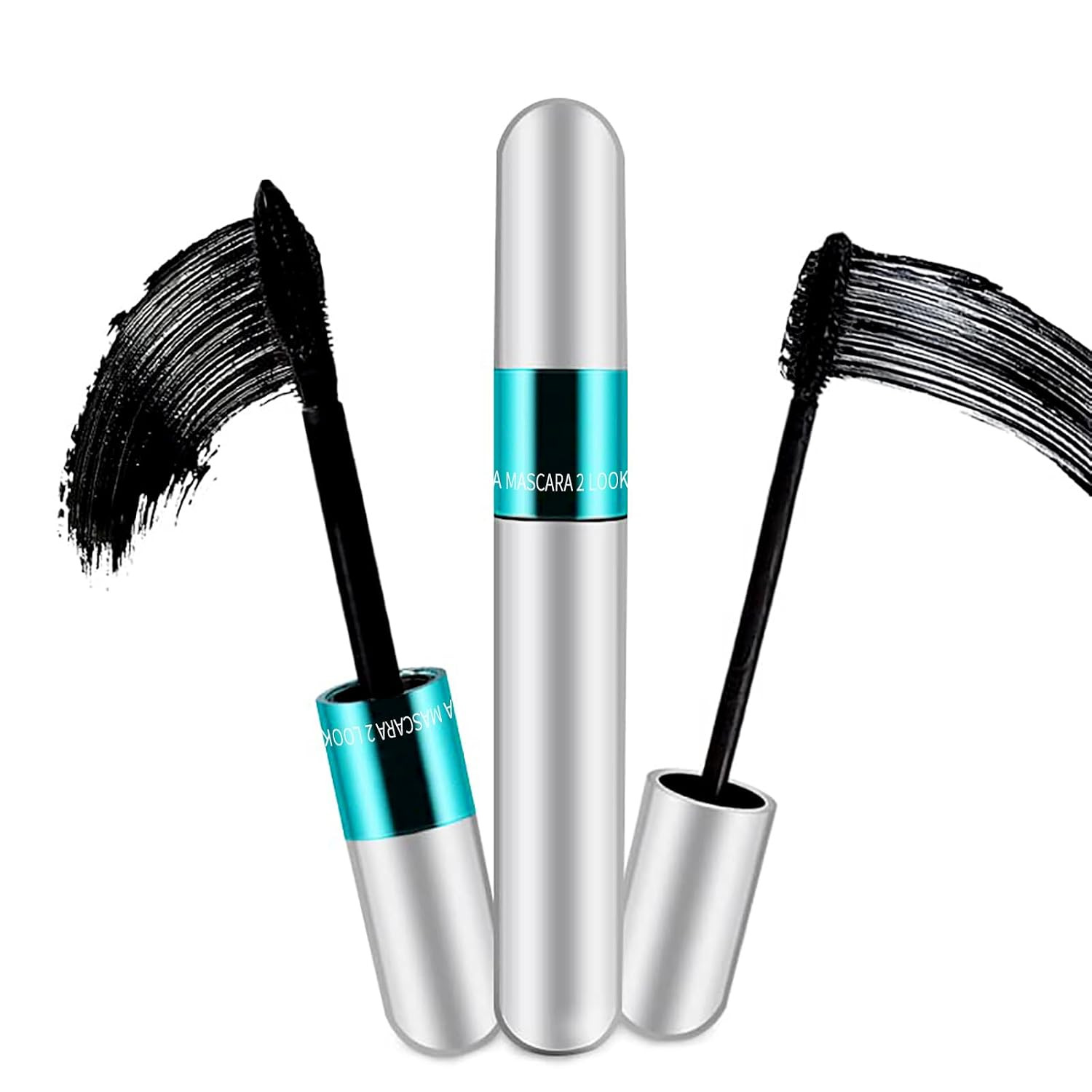2 Pack 2 in 1 5X Longer Washable Mascara, Waterproof Lash Cosmetics Natural