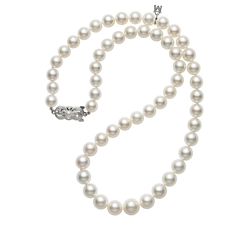 Mikimoto Akoya Pearl Necklace 9-7mm A1 18” 18K White Gold G90118V1W Box Cert