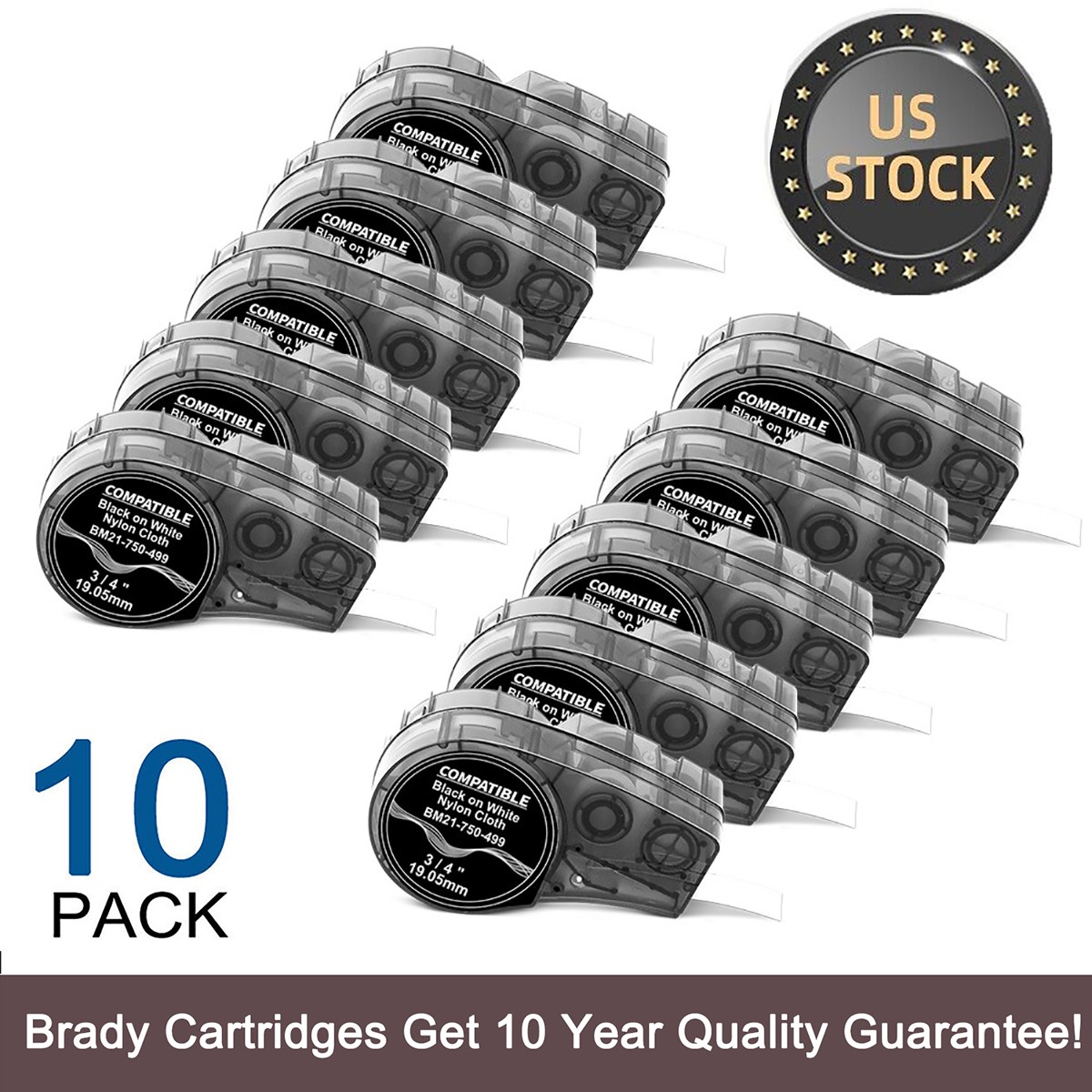 10PK For Brady BMP21-PLUS M21-750-499 Nylon Cloth Label Cartridge White 3/4\