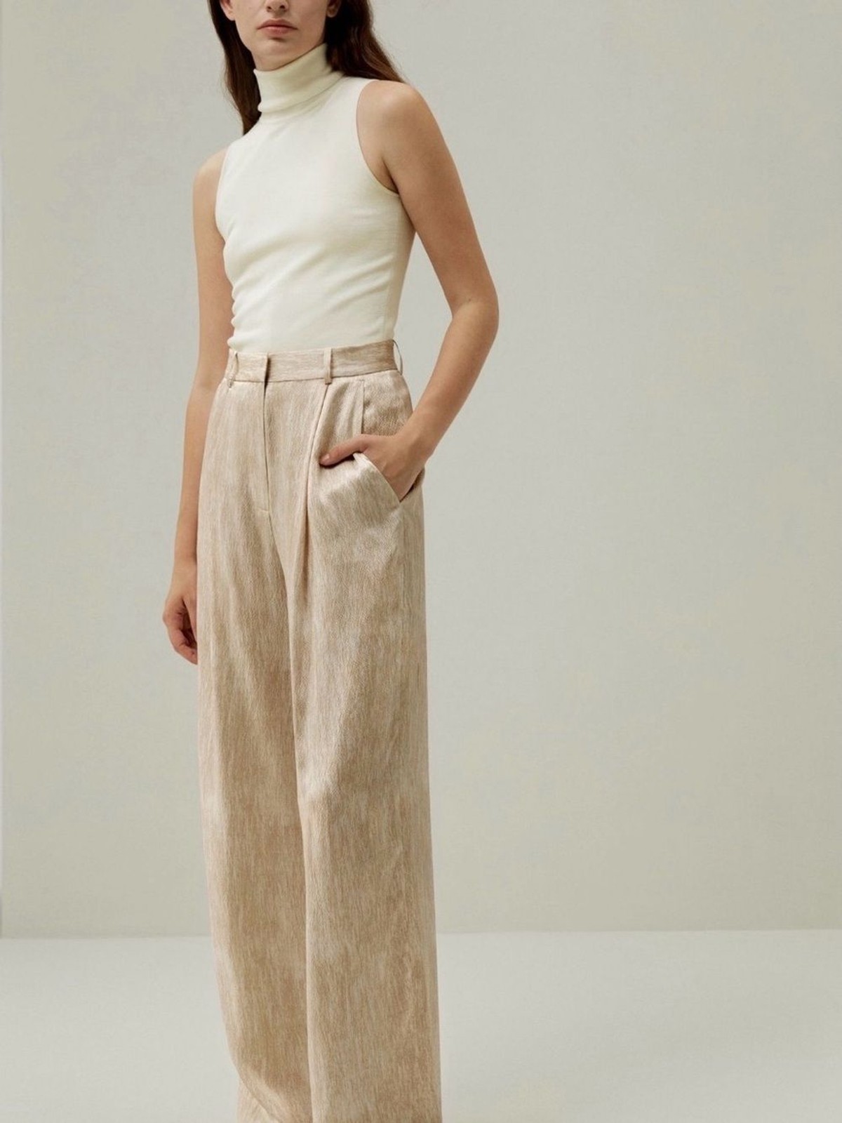 LILYSILK Mulberry Silk Wide Leg Trousers Pants Grain Beige Cream Size 8