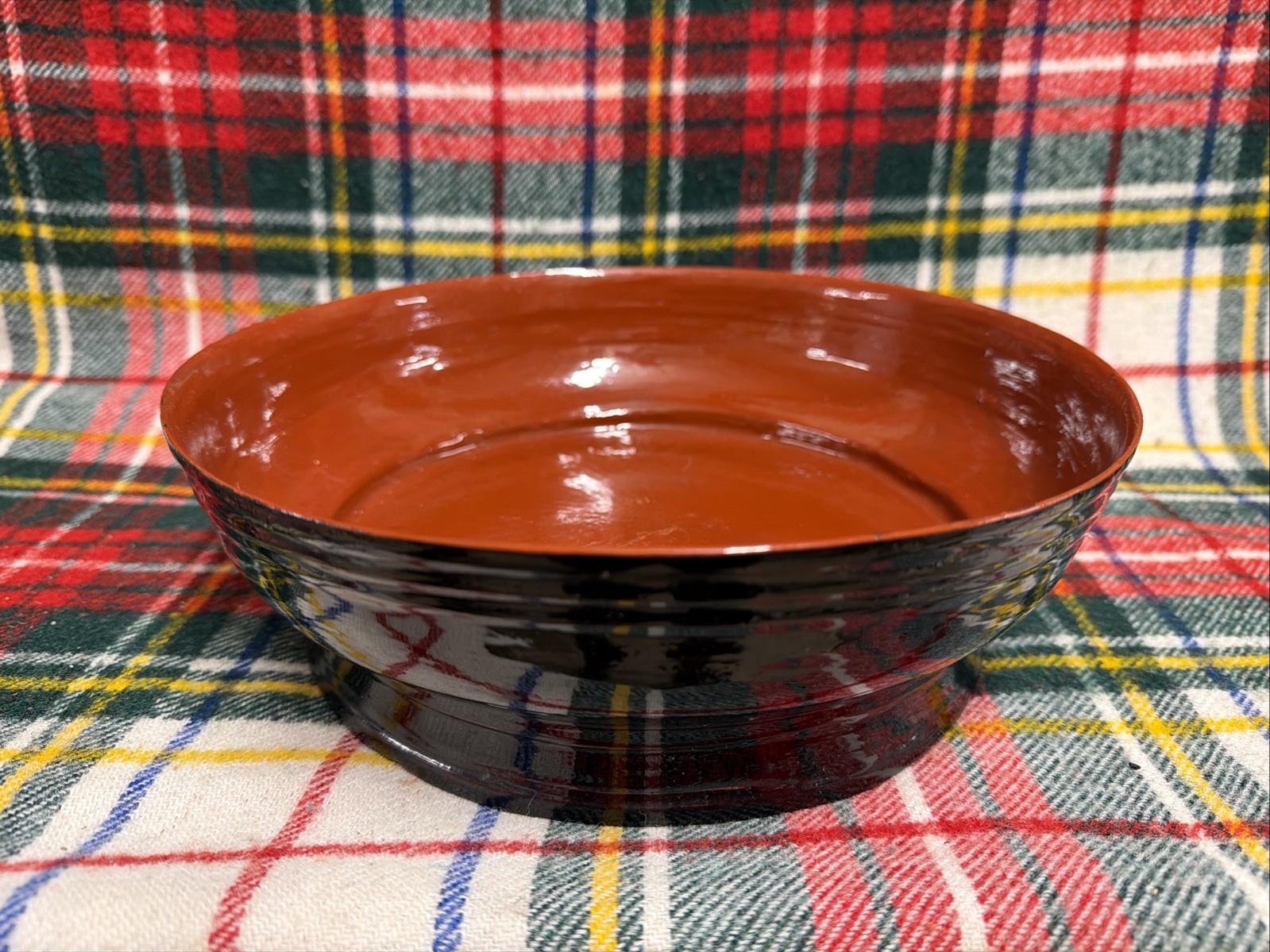 Vintage Burmese Red Lacquer Bowl With Signature
