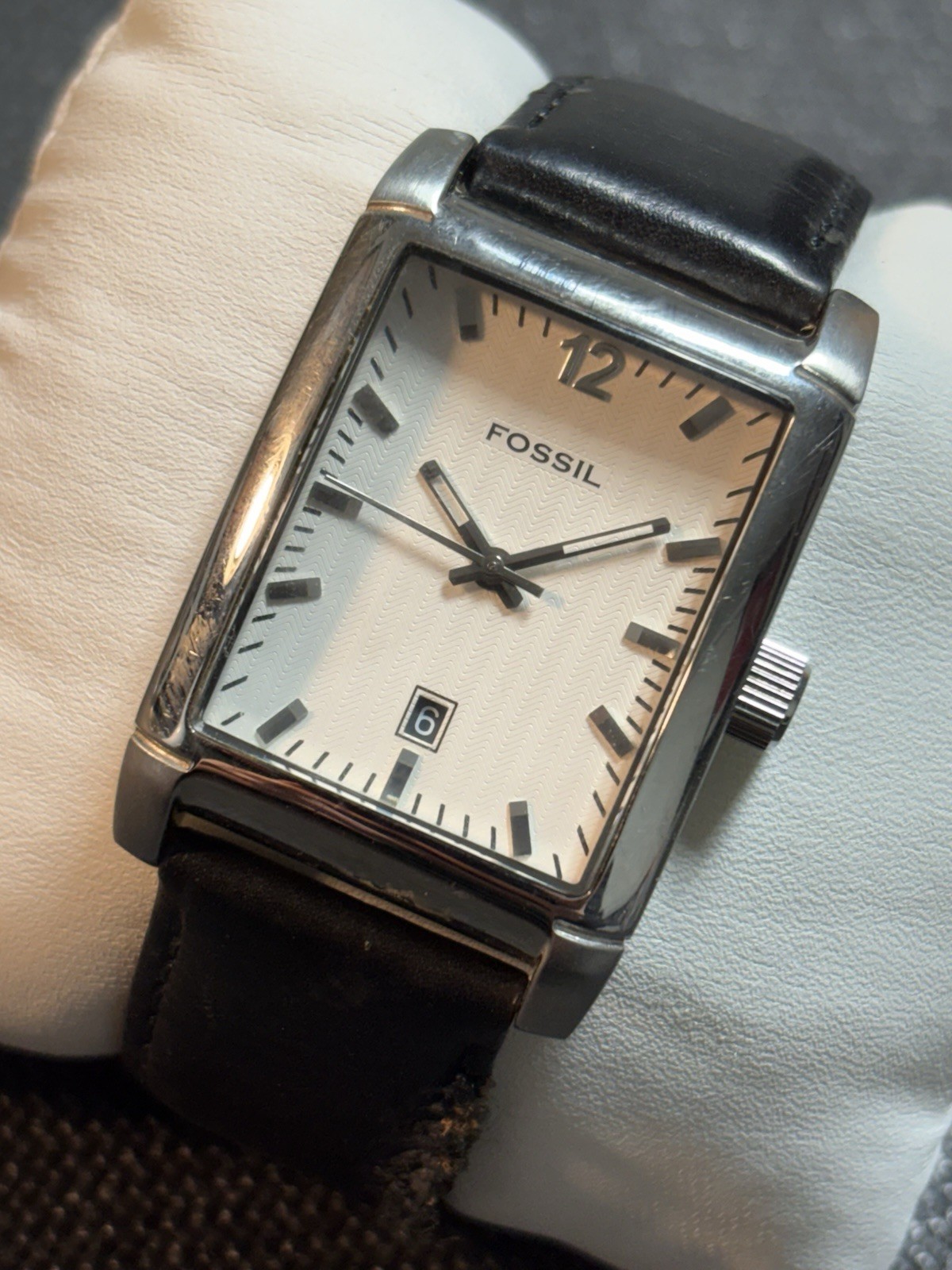 Vintage Fossil ARKITEKT Men Watch Rectangle Stainless Wristwatch,Date,Untested