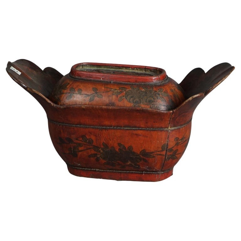 Antique Chinese Polychromed Wooden Basket Circa 1920 Antique Chinese Polychromed Wooden Basket Circa 1920