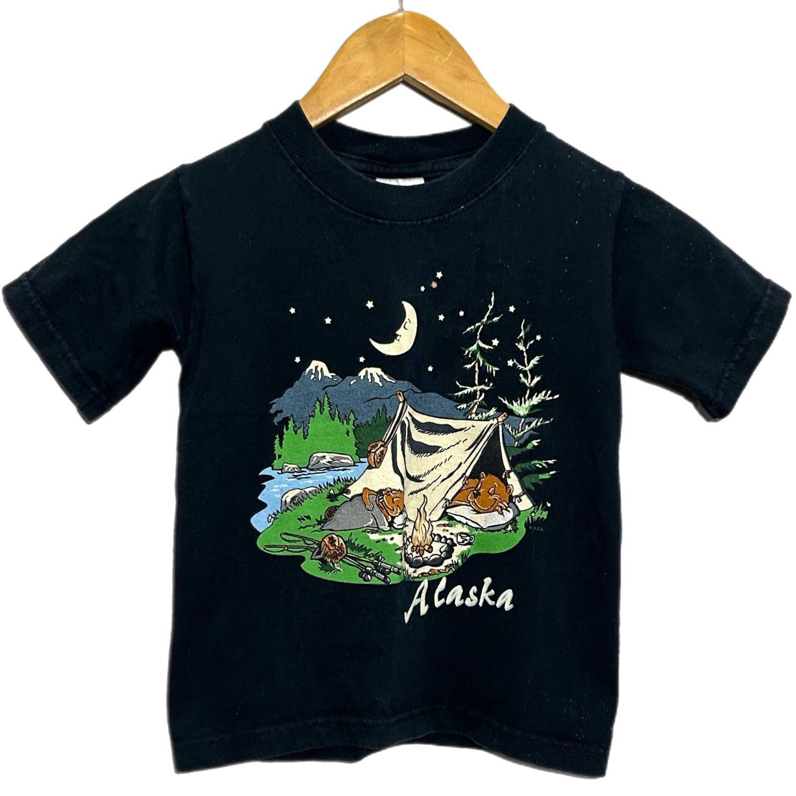 Vintage Alaska 90s Kids Boy’s T-Shirt Camping Outdoors Size XS 4/5