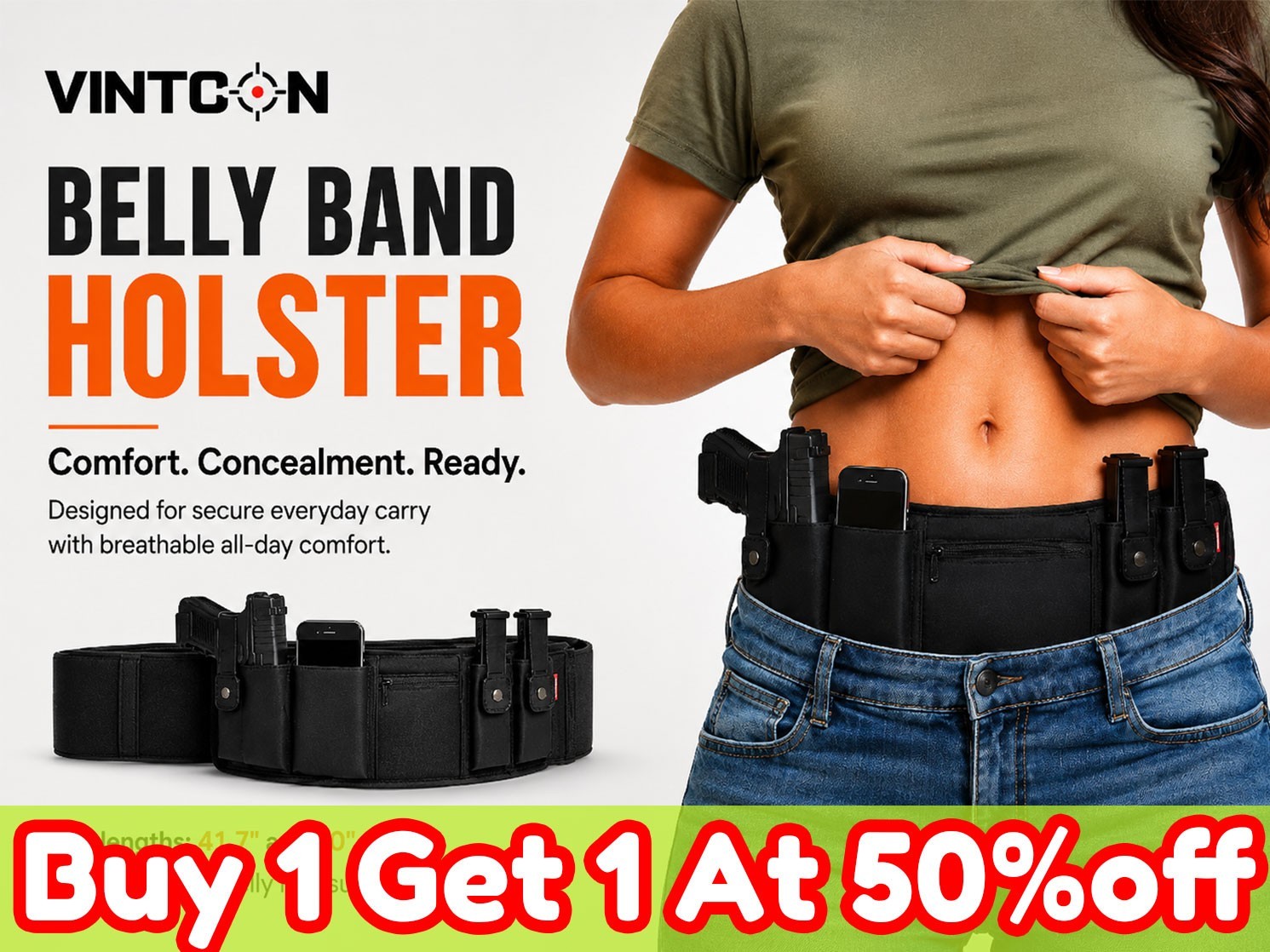 VINTCON Tactical Concealed Belly Band Holster Fits Glock Sig S&W 9m IWB/OWB