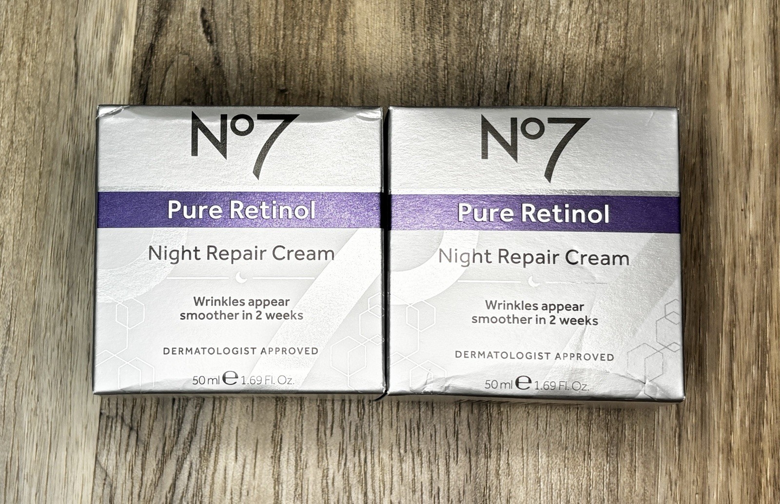No7 Pure Retinol Night Repair Cream Collagen Peptides 1.69oz 2Pk