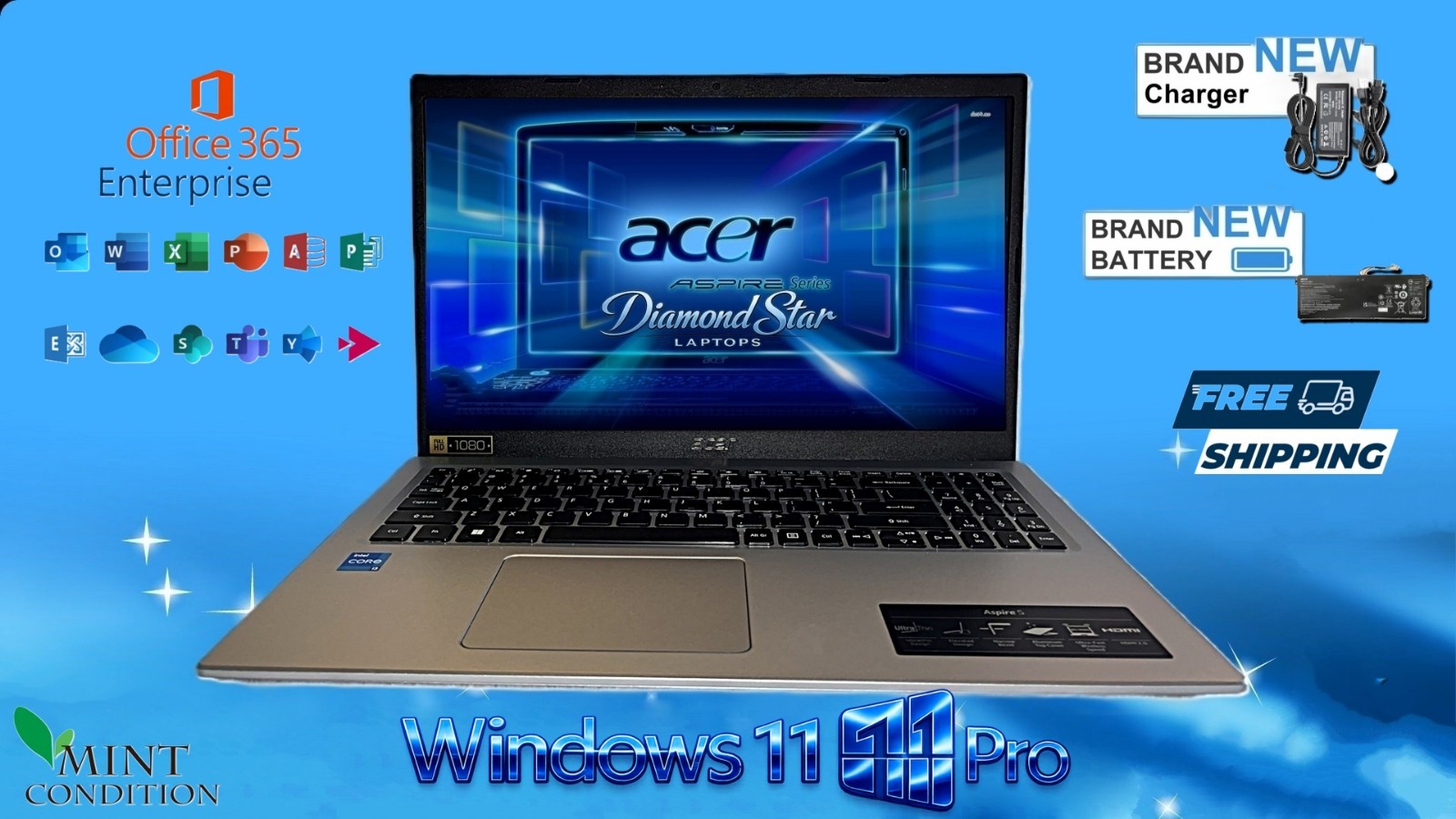 12GB RAM 512GB SSD Win 11 Pro i3 11 Gen 3.0GHz New Battery+Charger Acer Aspire 5