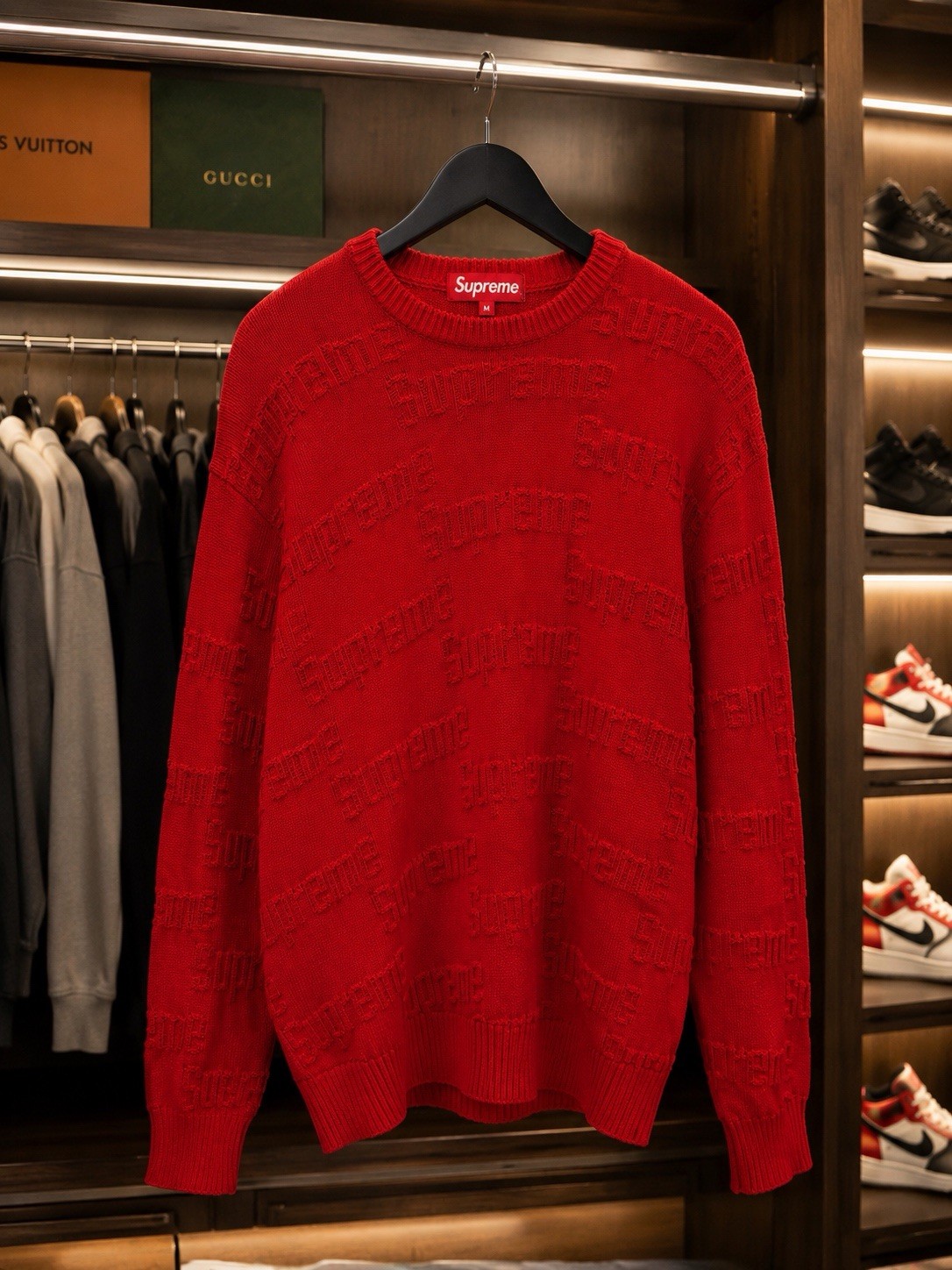 Supreme FW17 Repeat Sweater Red Size Medium – Oversized Fit – Brand New fits L