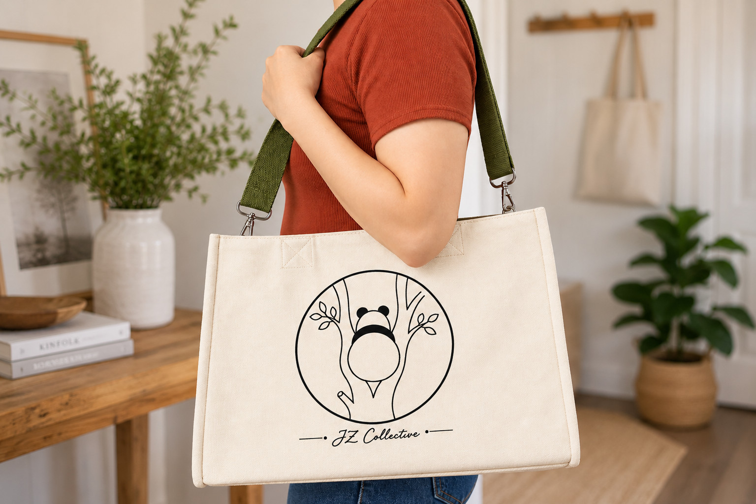 JZ Collective Fully Lined Tote Bag with Crossbody Strap & Magnet Button Top