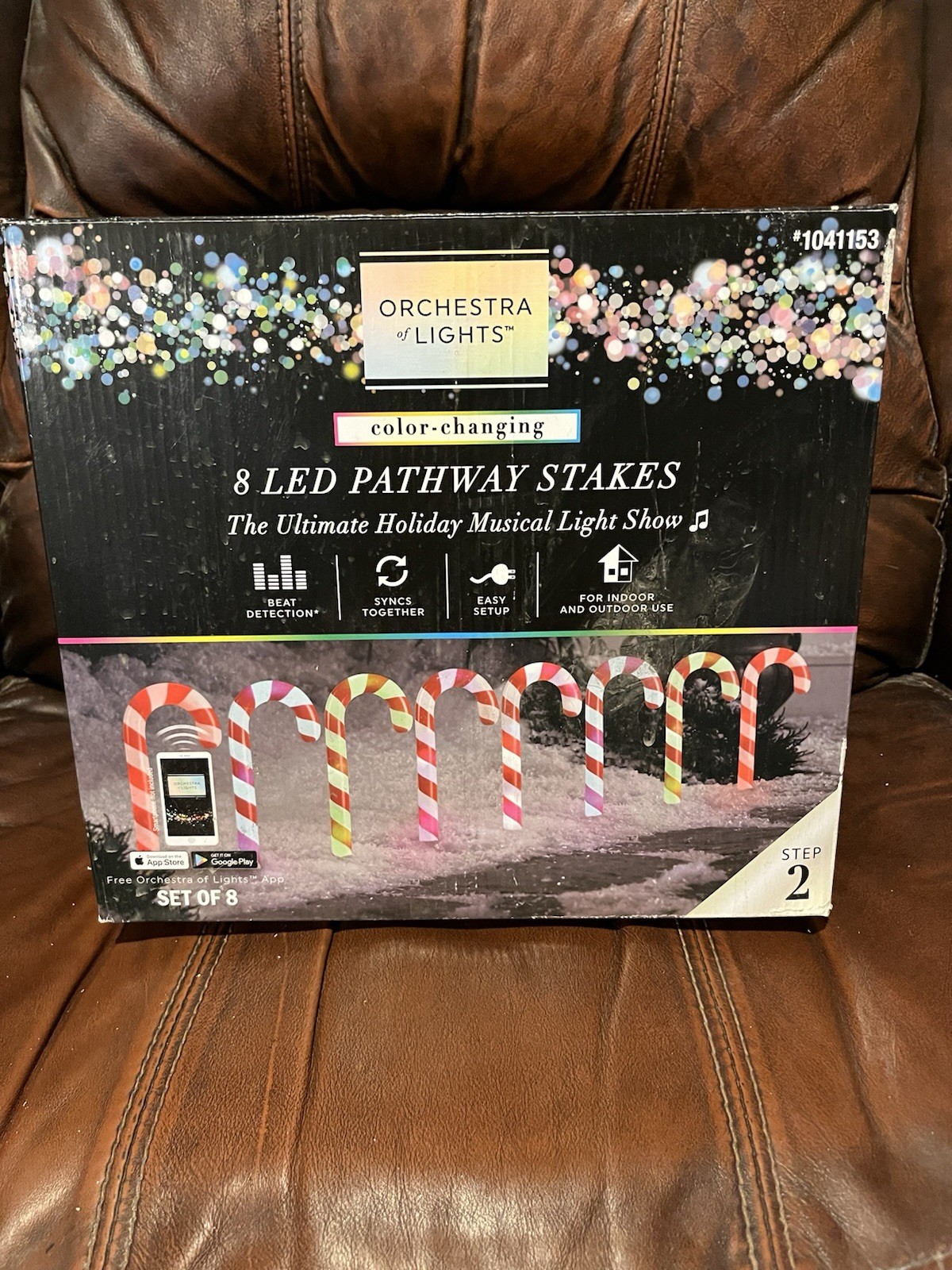 Gemmy Orchestra of Lights 8 Color Changing Candy Cane Christmas Pathway Markers