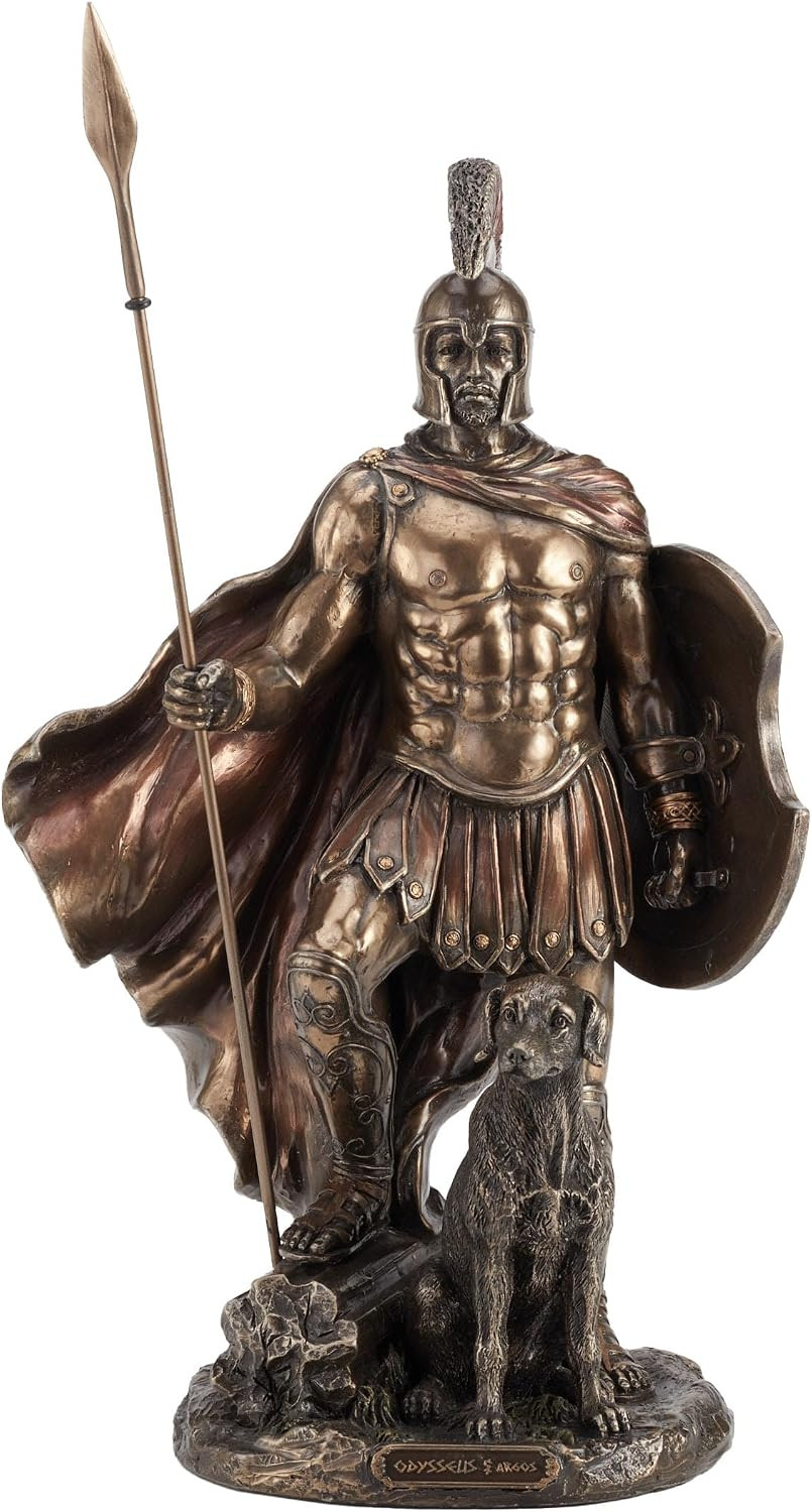 12 5/8 Inch Odysseus and Argos Cold Cast Resin Antique Bronze Statue
