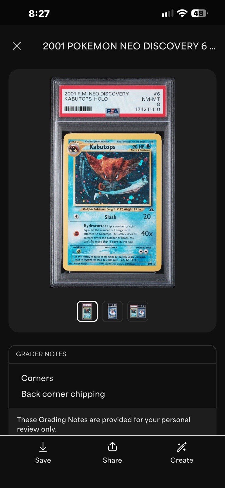 Pokémon Neo Discovery 2001 Kabutops Holo 6/75 English PSA 8 Graded Card Pokémon Neo Discovery 2001 Kabutops Holo 6/75 English PSA 8 Graded Card