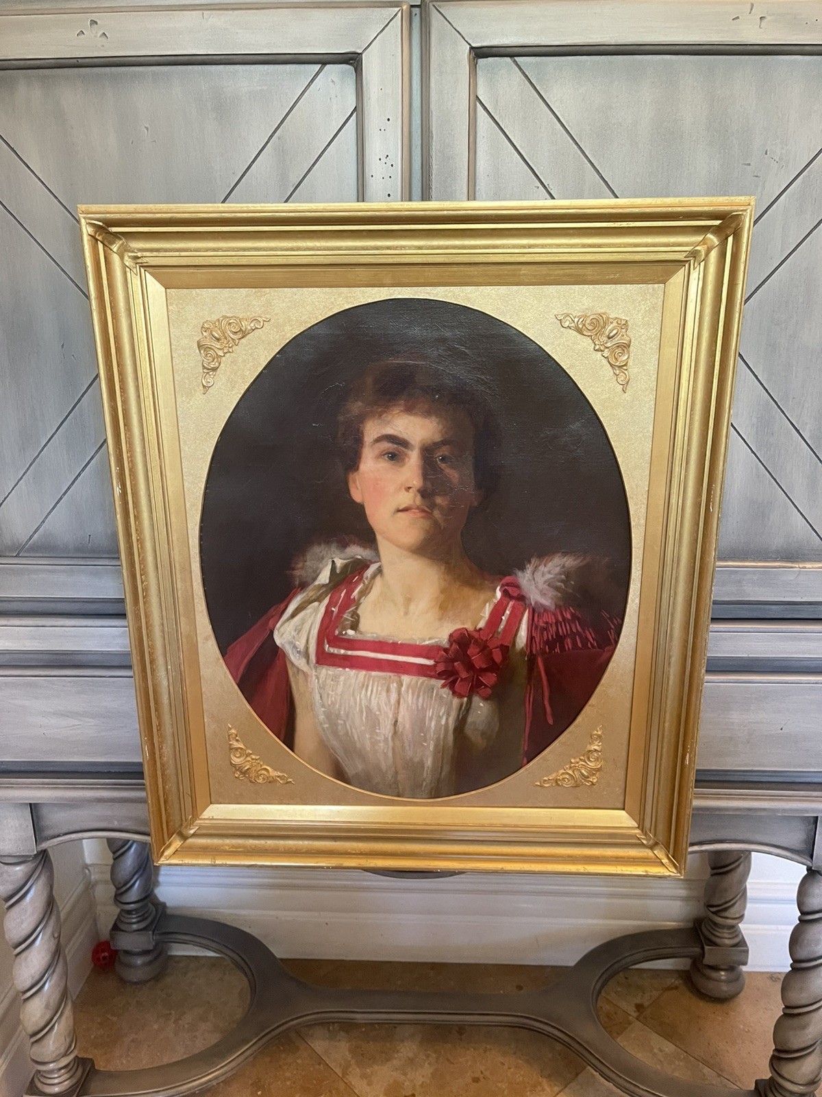 Alfred Priest - Early 20thC Antique Portrait Painting On Canvas Of Kitty Priest Alfred Priest - Early 20thC Antique Portrait Painting On Canvas Of Kitty Priest