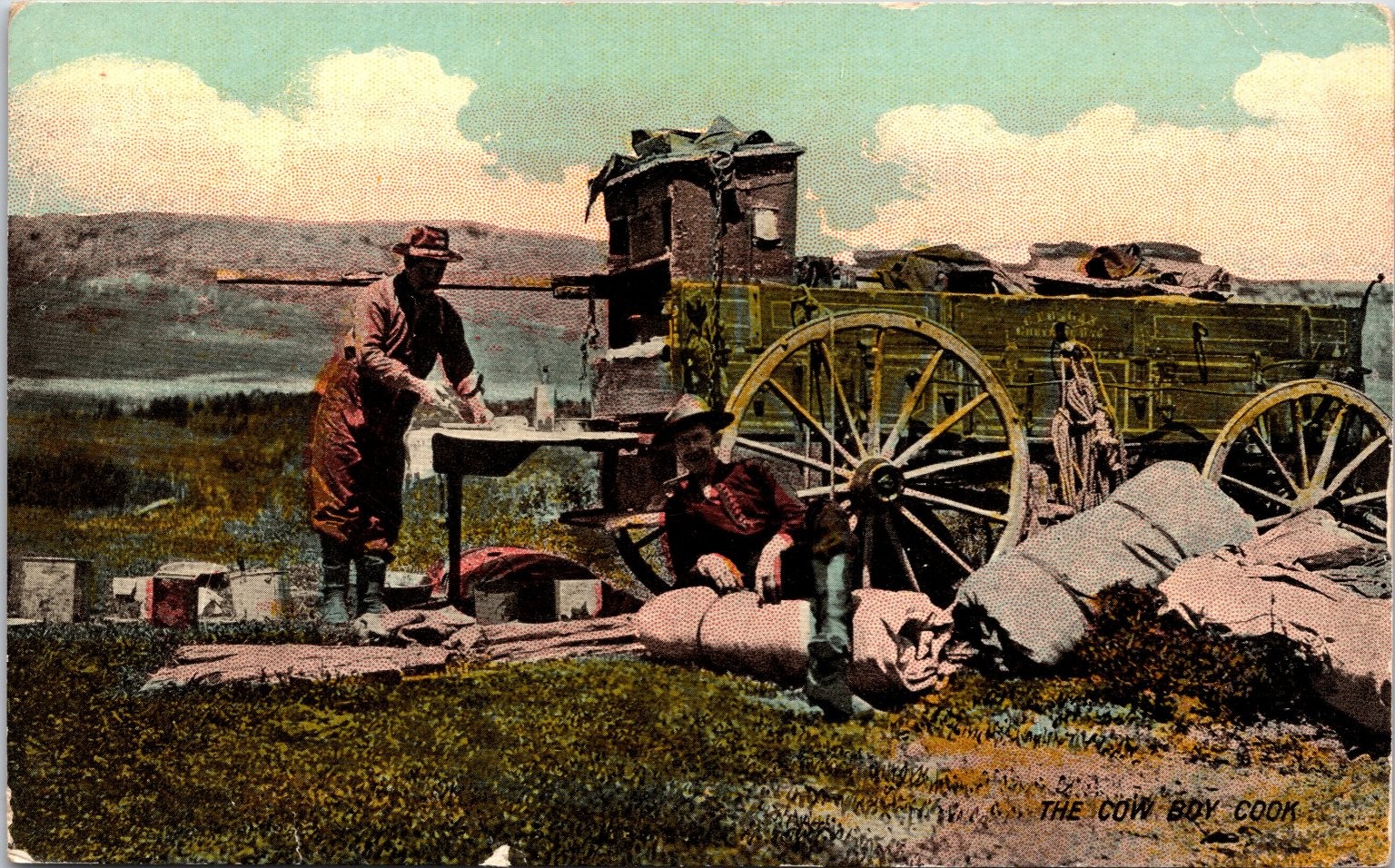 Cowboy Cook Chuck Wagon Ranching Series Antique Postcard Galena Kansas c1910s