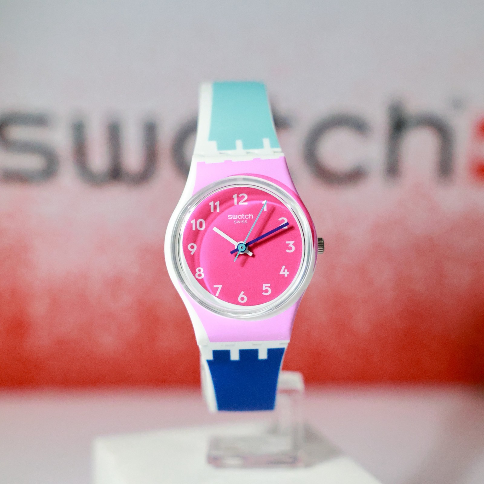 New Swiss Made Swatch Attraverso Pink Dial Ladies Watch LW166 25MM Multicolor