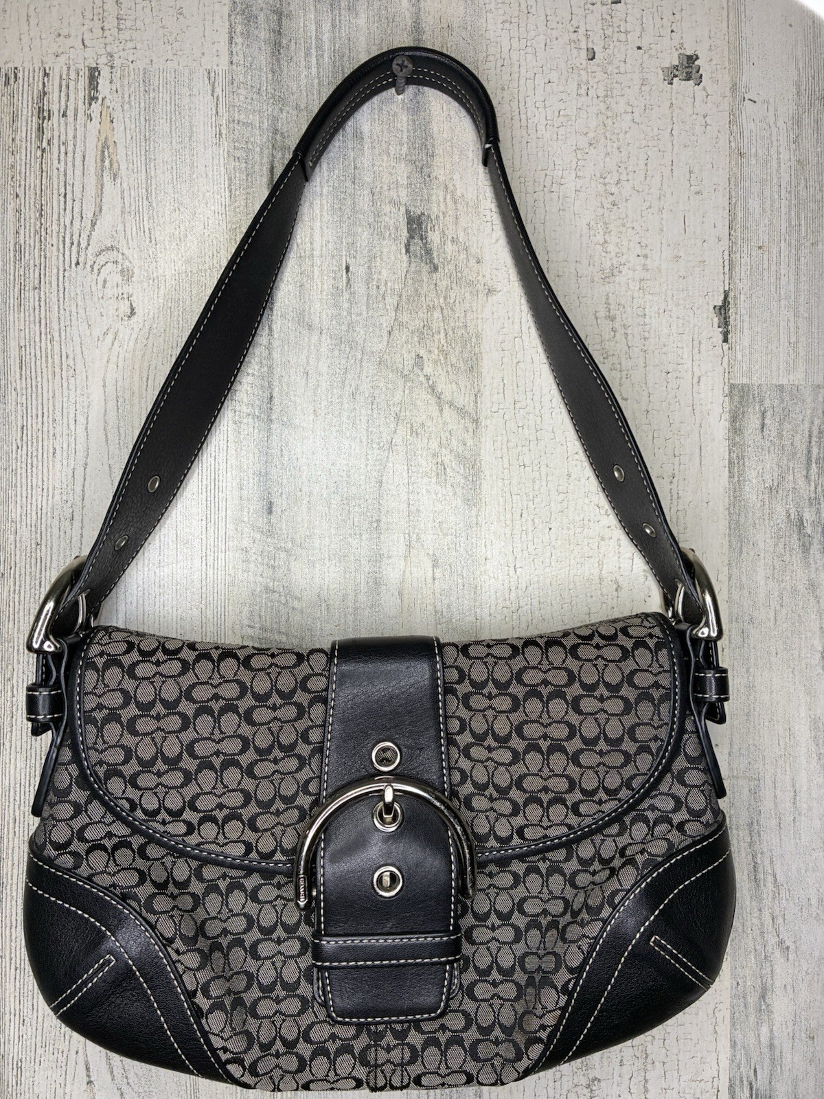 Vintage Coach SoHo Shoulder Bag Womens Medium Black  Jacquard Leather Y2k