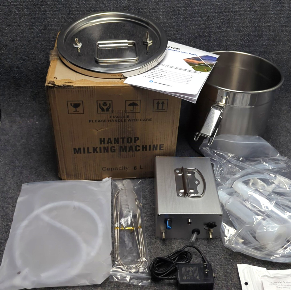 Hantop 6L Portable Electric Goat Milking Machine Stainless Steel Bucket Kit 110