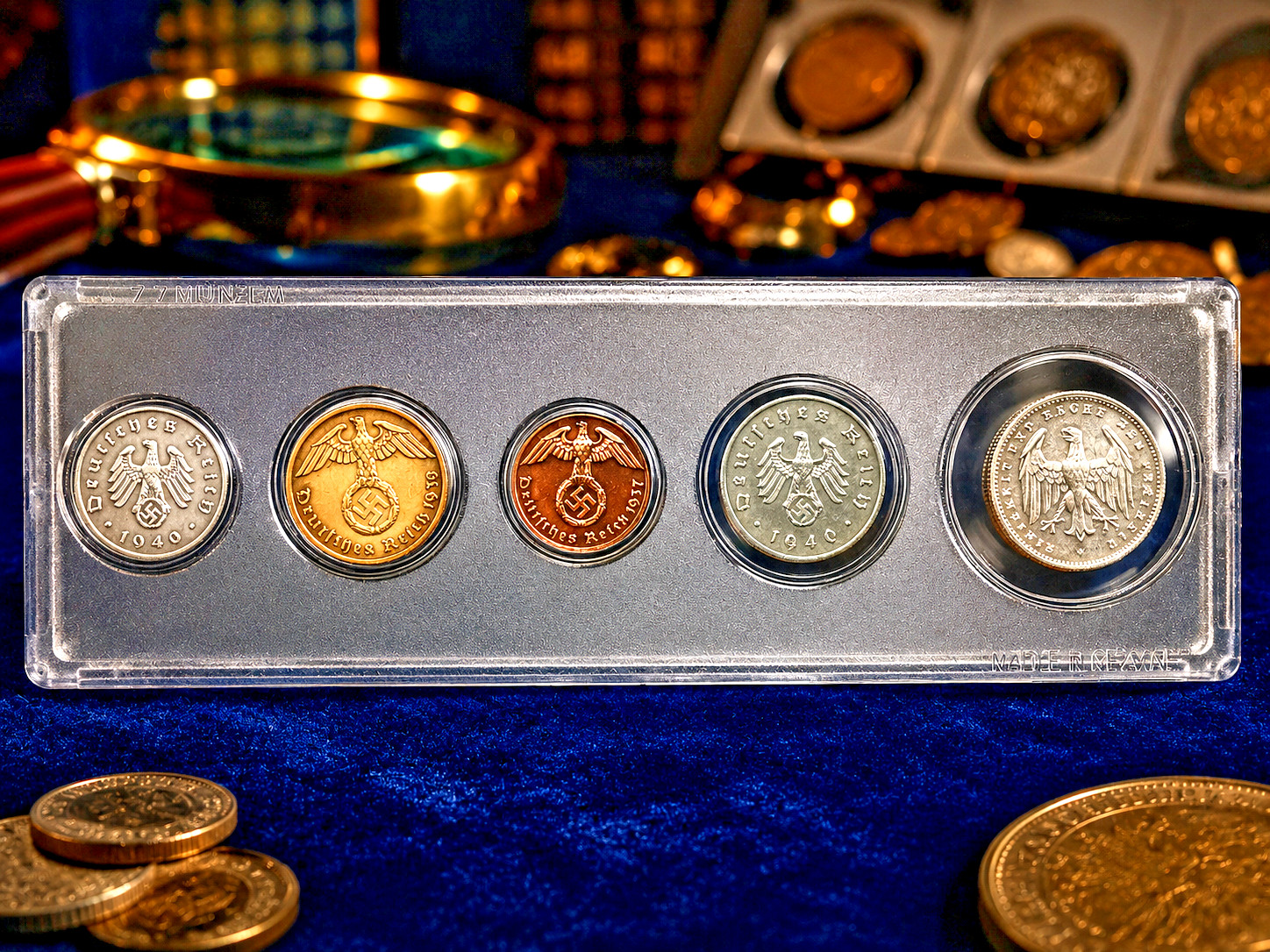 Rare WW2 German Coins Set with Secure Display Case Historical WW2 Artifacts