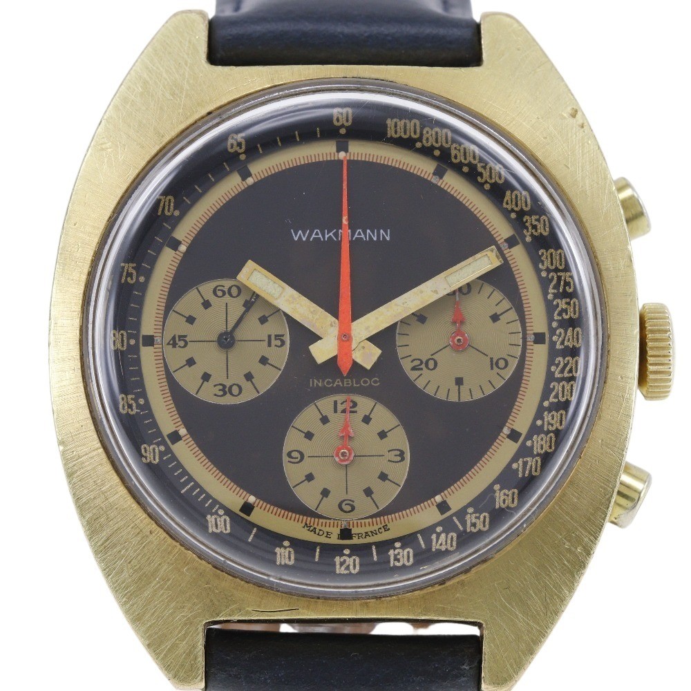 WAKMANN INCABLOC Watches blackDial Stainless Steel/leather Hand Winding Ch...