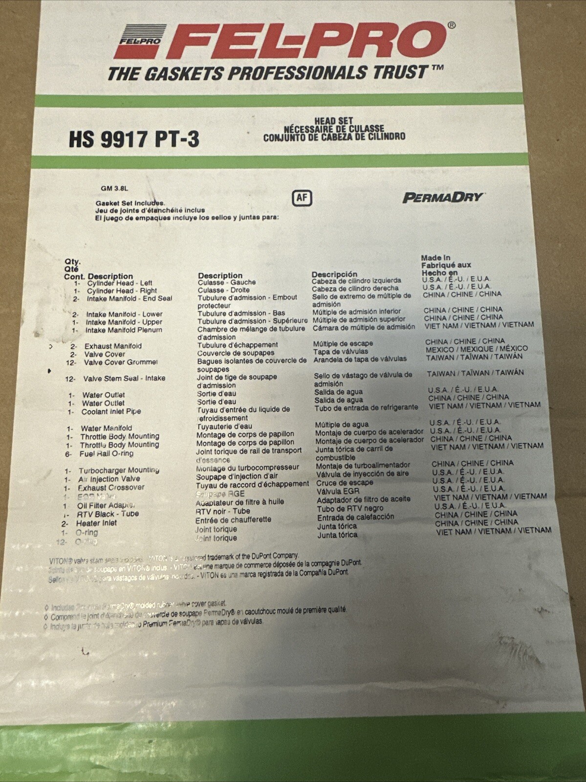 FEL-PRO HS 9917 PT-3 Head Gasket Set