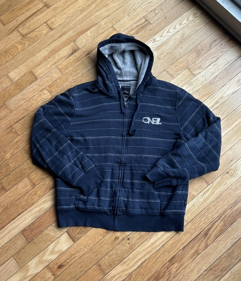 Vintage y2k Oneill striped Sherpa lined zip up hoodie Size Large