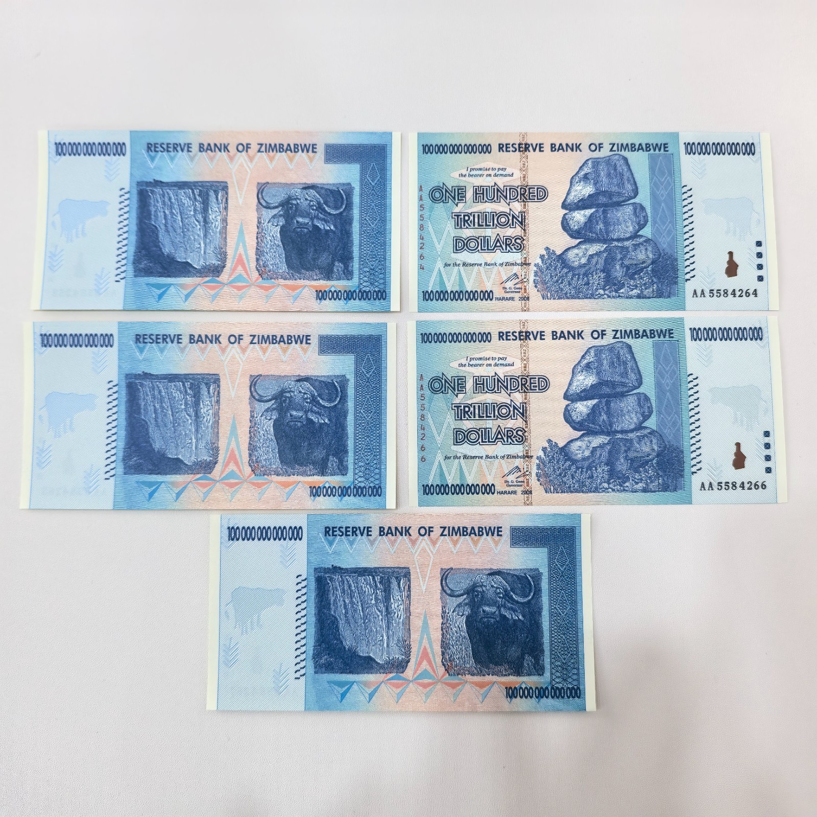 Zimbabwean ONE HUNDRED TRILLION DOILARS 2008 Banknote Uncirculated 5 PCS
