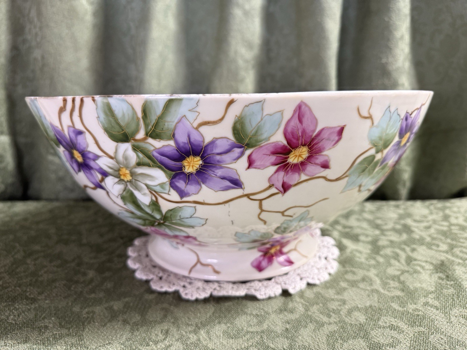 Antique Signed Dressler Vienna Hand Painted 14” + Centerpiece Punch Bowl TK Thun