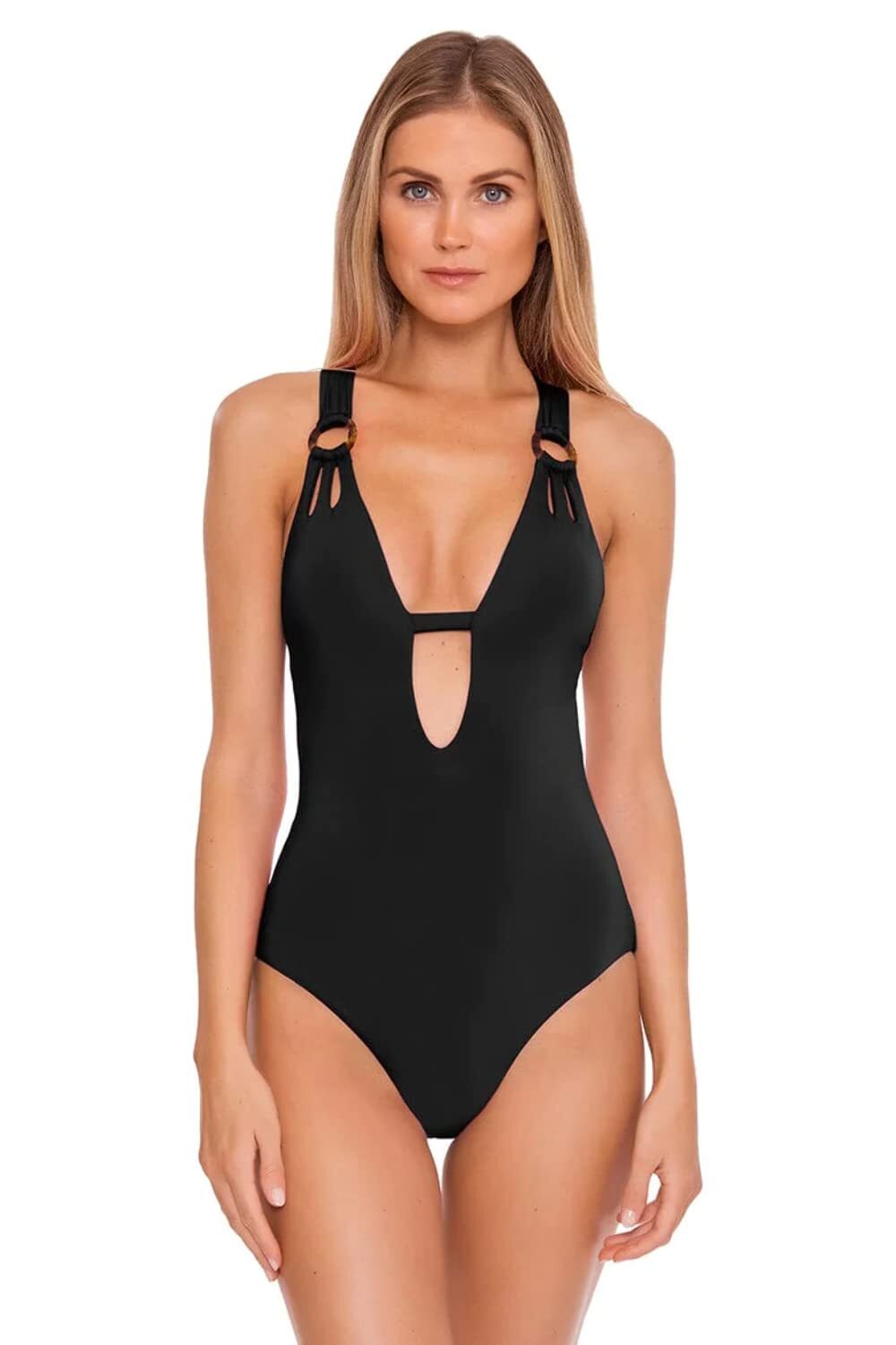 Becca by Rebecca Virtue Color Code Skylar Plunge One-Piece Color Black Size M Becca by Rebecca Virtue Color Code Skylar Plunge One-Piece Color Black Size M