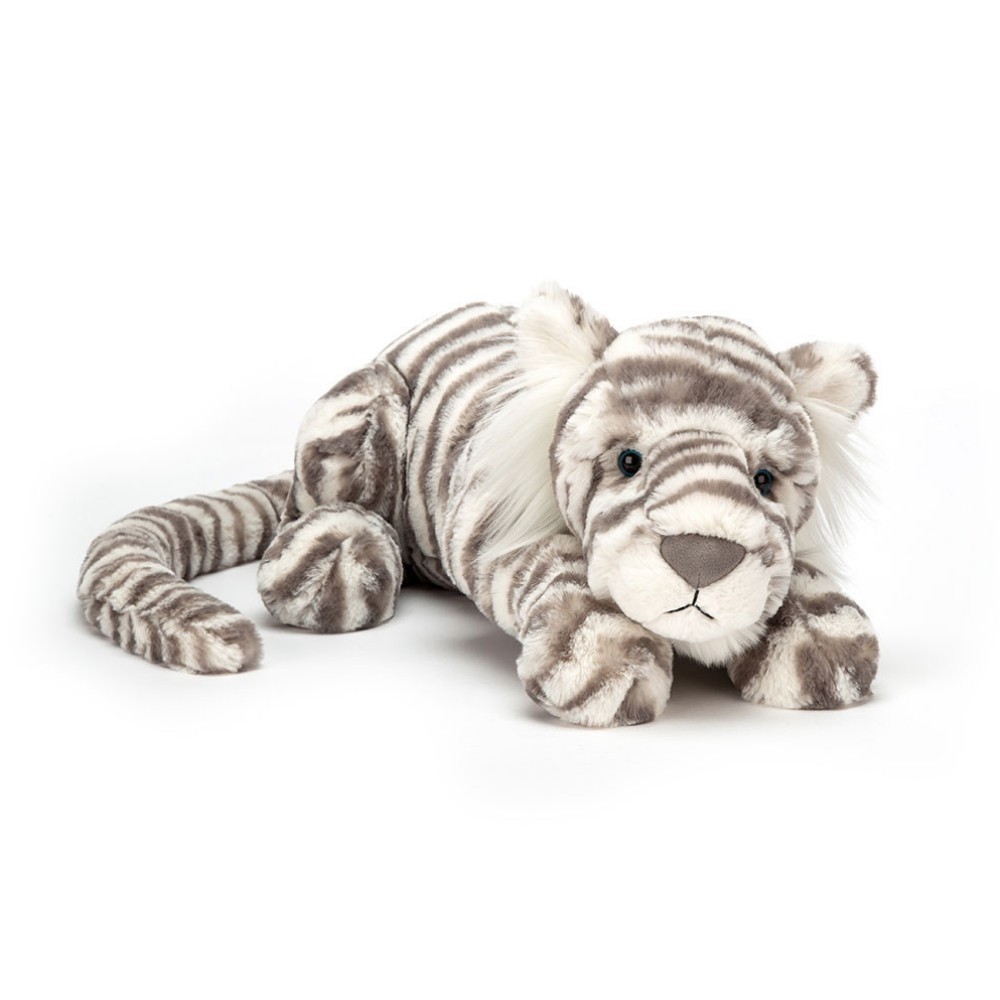 Jellycat Sacha Snow Tiger Large Plush Toy 18 inch Grey and Cream Design