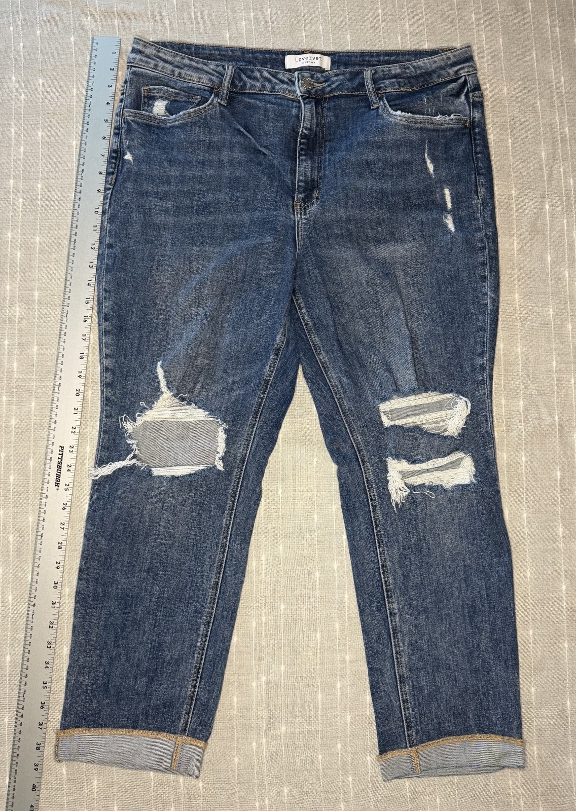Lovervet by Vervet Jeans Womens plus 18 Blue Distressed Straight Leg Cuffed Hem