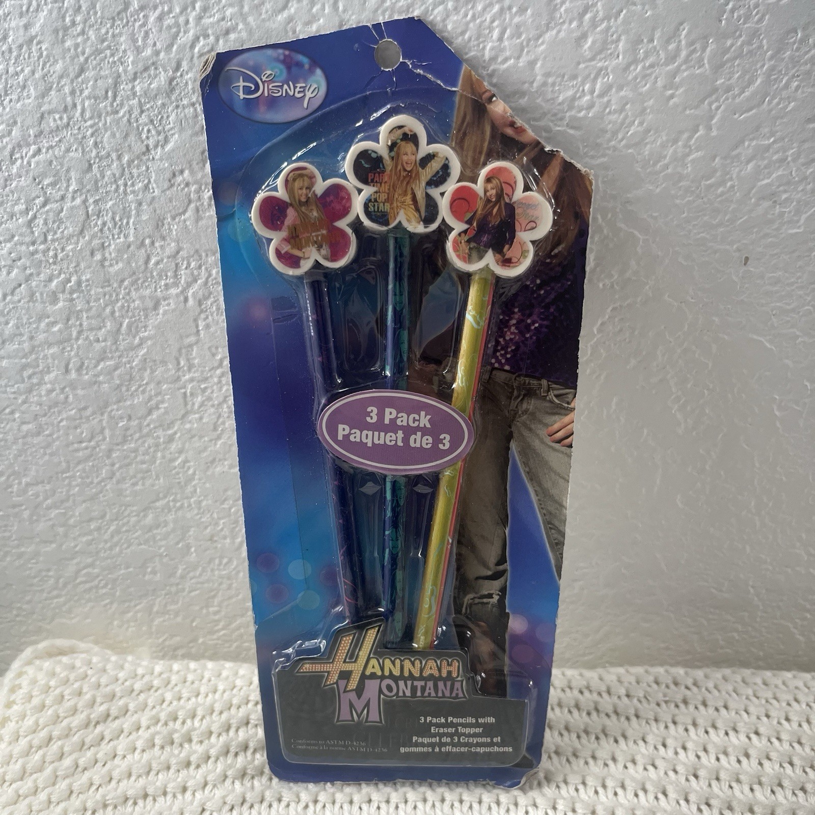 HANNAH MONTANA Miley Cyrus 3 Pack PENCILS With Erasers Disney NEW HANNAH MONTANA Miley Cyrus 3 Pack PENCILS With Erasers Disney NEW