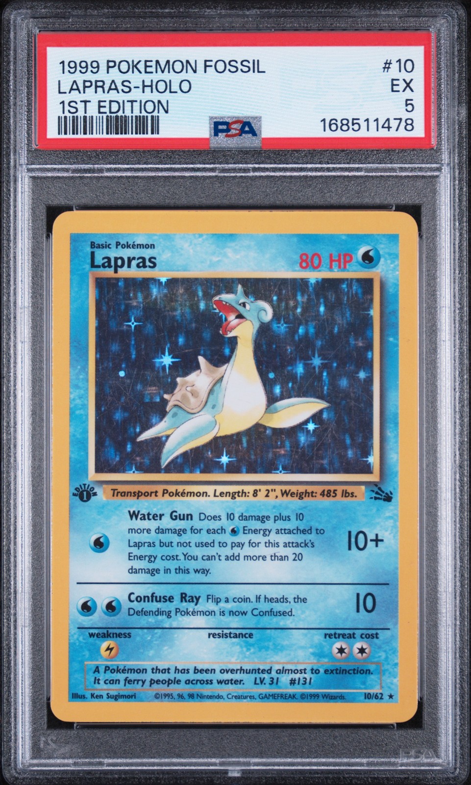 1999 POKEMON FOSSIL 1ST EDITION #10 LAPRAS-HOLO PSA 5