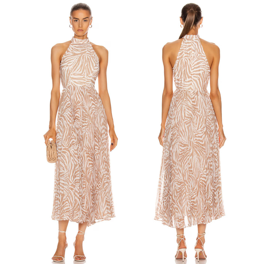 Zimmermann Sunray Picnic Dress Size 0 (8 AU/UK, US 4) Sand Zebra Halter Pleated