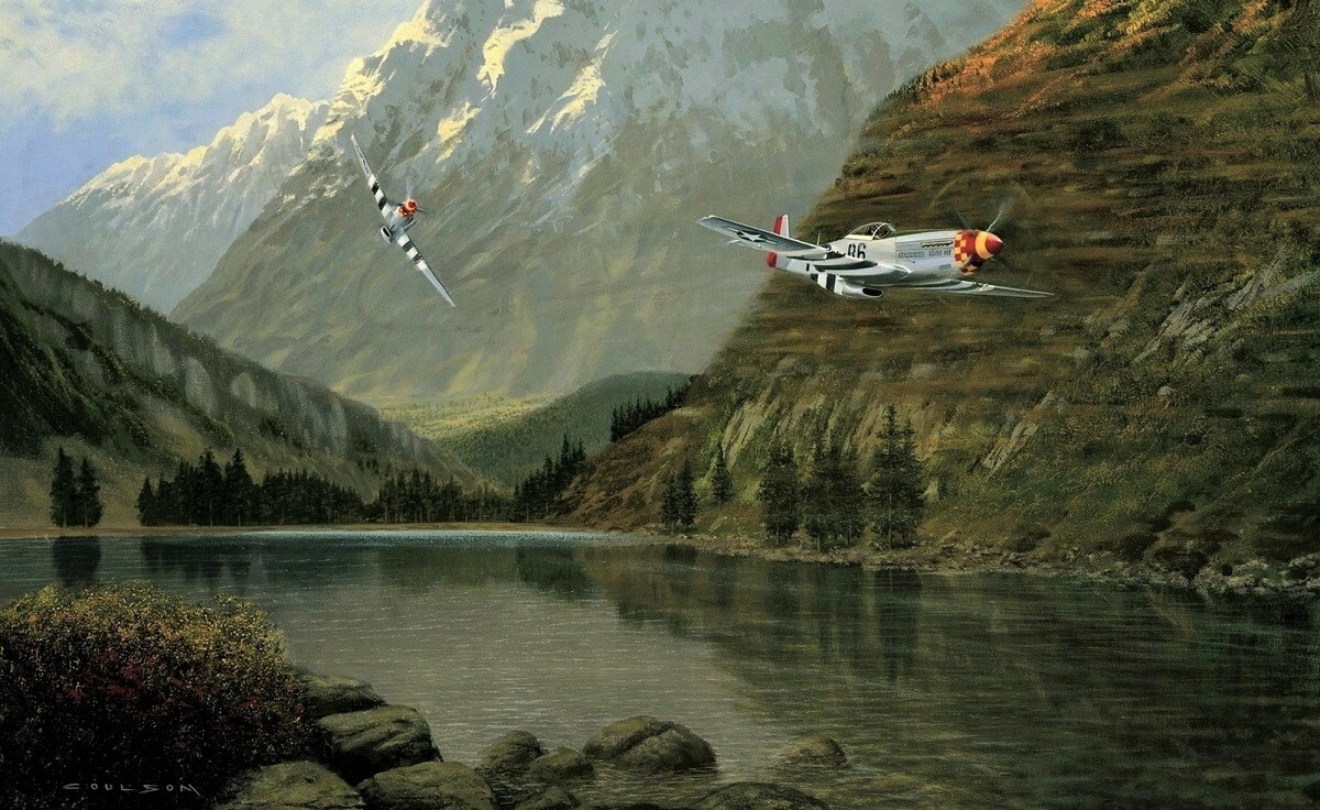 Wild Horses by Gerald Coulson Aviation Art signed by Bud Anderson