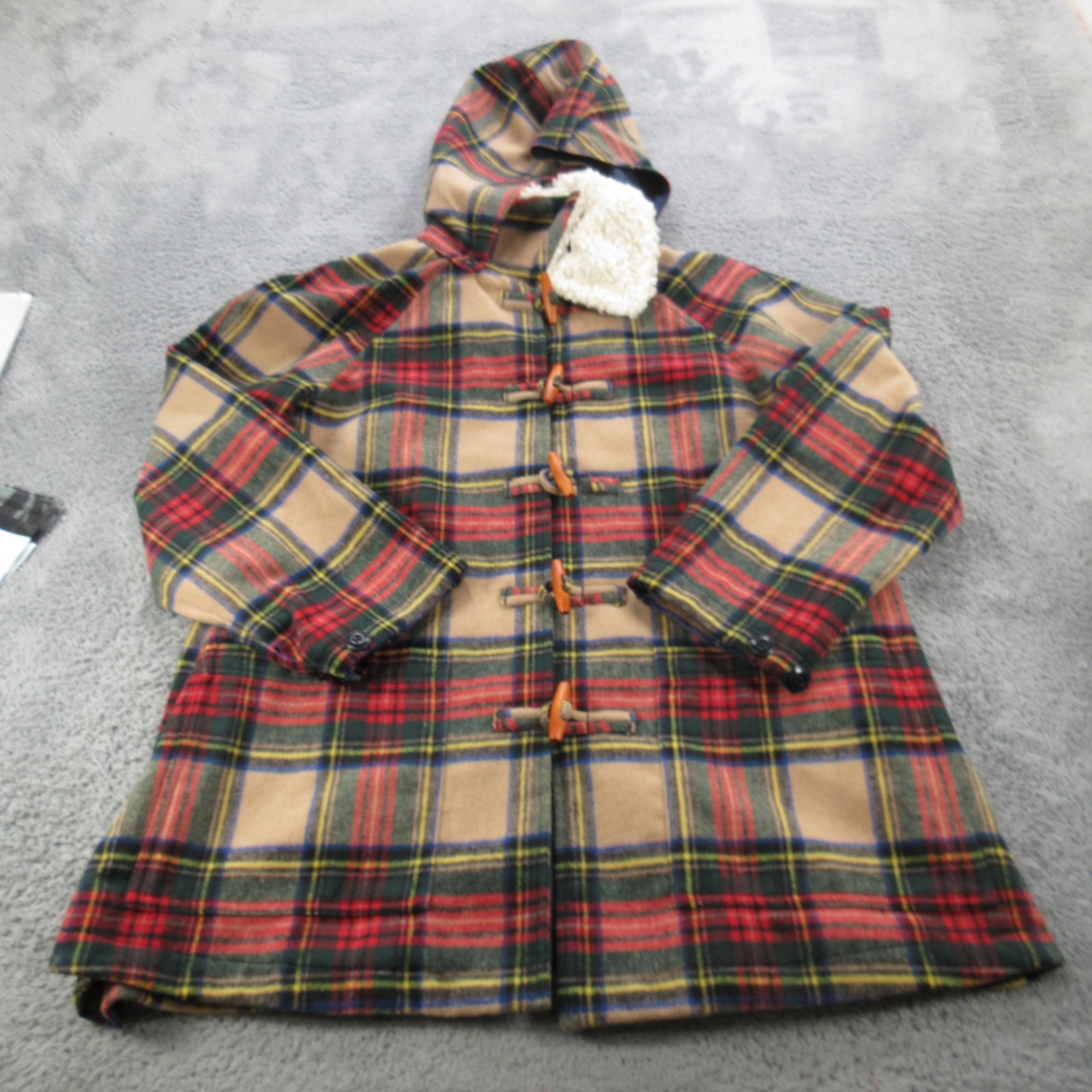 THE GREAT. Jacket Womens 1 Multicolor Plaid Toggle Hooded Sherpa Lined Warm