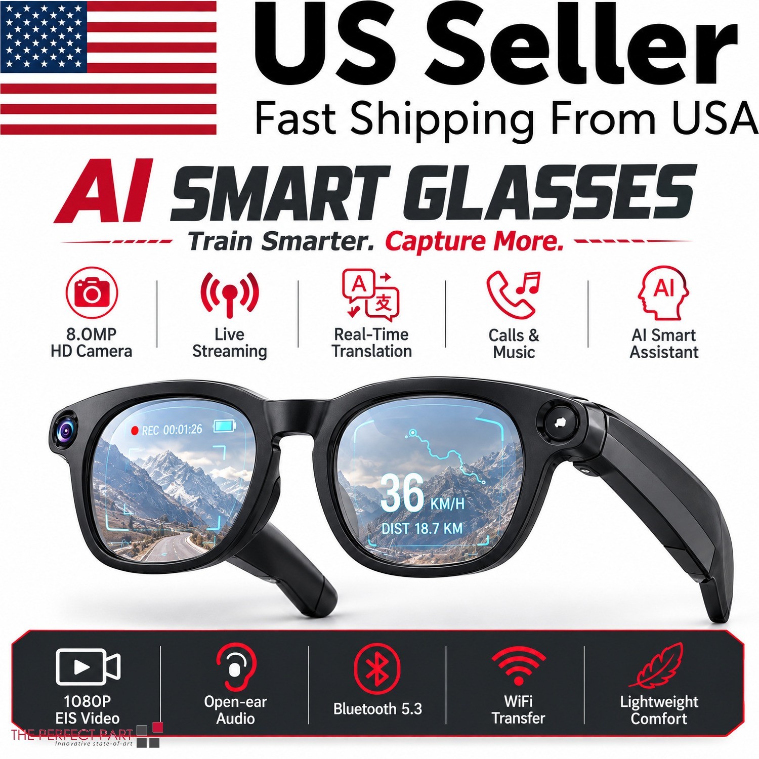 AI Smart Glasses Real Time Translation 8MP Camera Image Recognition 4k HD Video AI Smart Glasses Real Time Translation 8MP Camera Image Recognition 4k HD Video