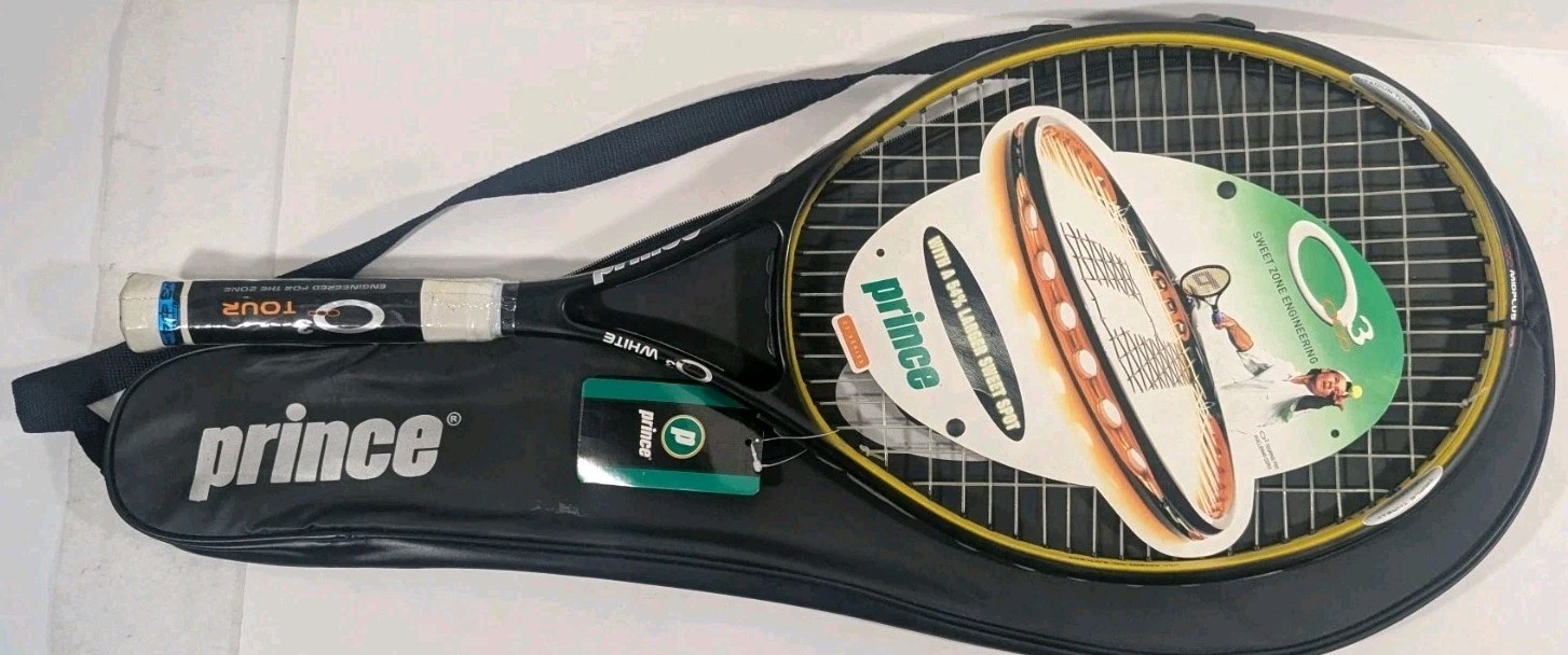 Prince O3 Hybrid White Midplus 100 square inches 4 3/8 Tennis Racquet & bag NEW