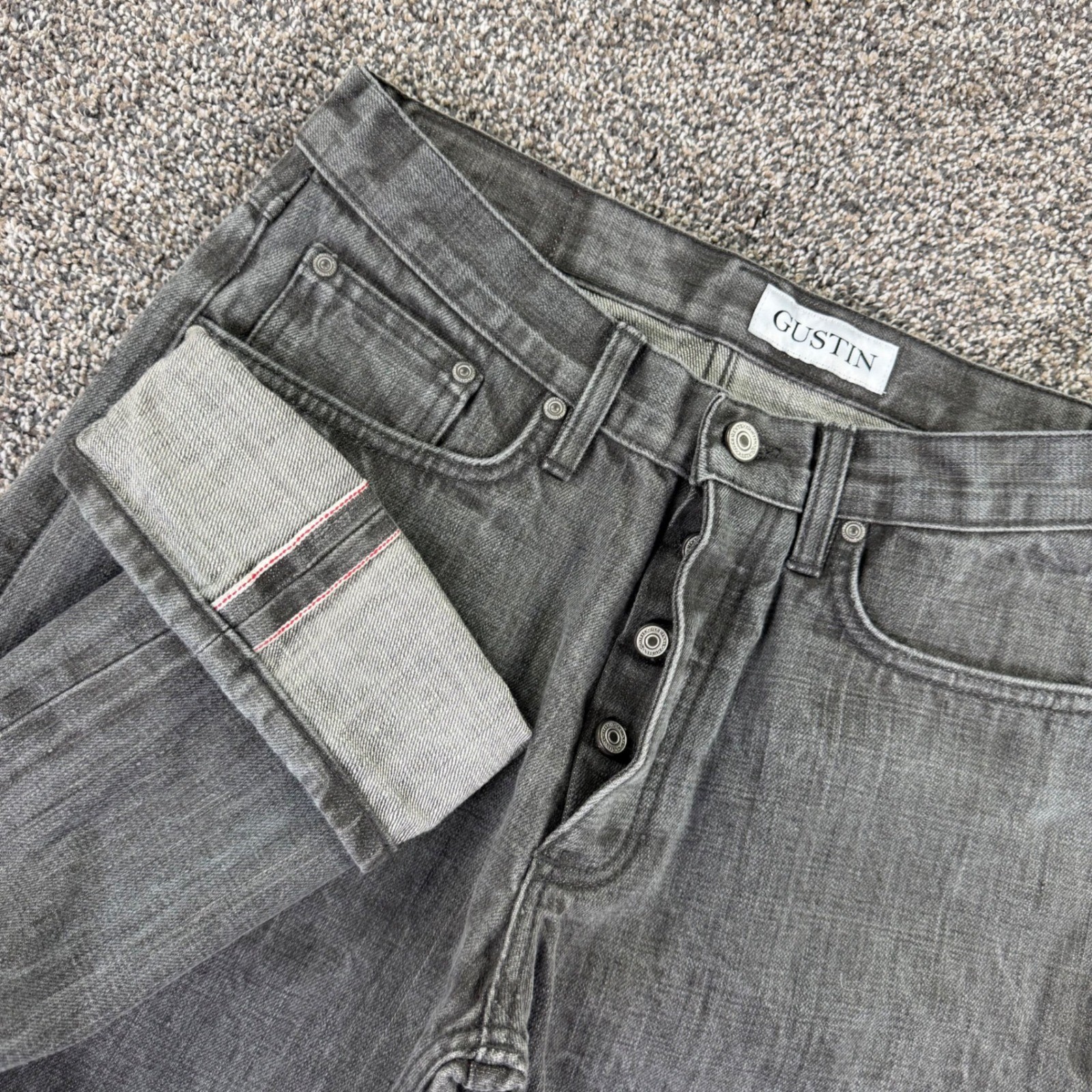 Gustin California Straight Raw Selvedge Denim Jeans Grey Men 33 Casual Work Pant Gustin California Straight Raw Selvedge Denim Jeans Grey Men 33 Casual Work Pant