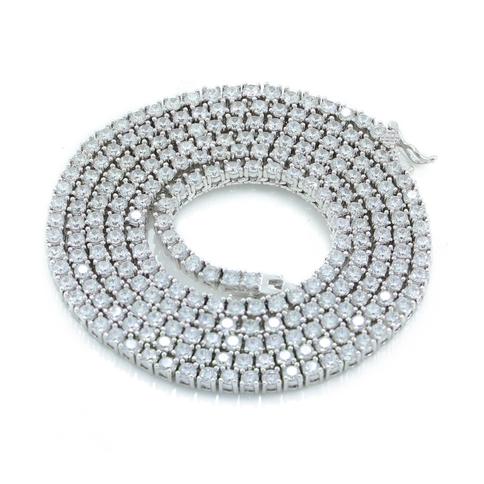 Unisex 3mm 1 Row Real 925 Sterling Silver Tennis Chain ANTI TARNISH 24 inches