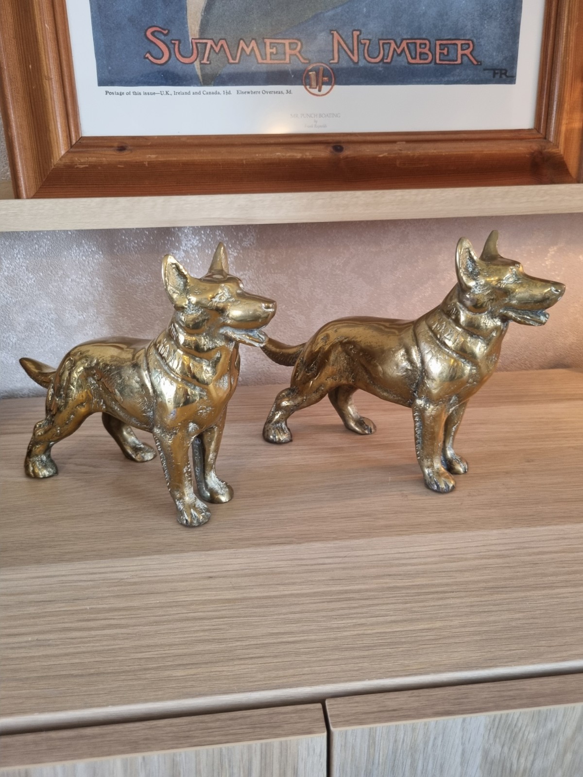 Large Pair Heavy Vintage Solid Brass German Shepherd Statues Alsatian 5kg 27cm Large Pair Heavy Vintage Solid Brass German Shepherd Statues Alsatian 5kg 27cm
