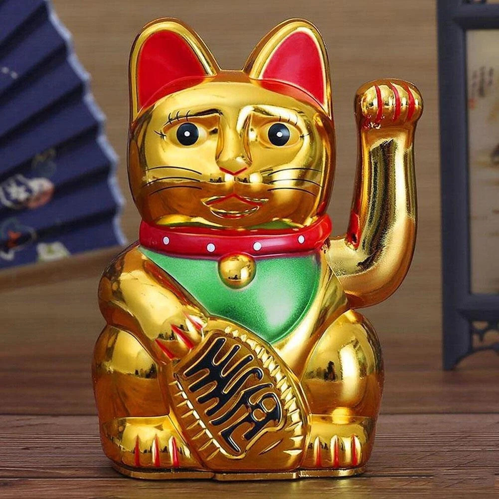 GOLD FENG SHUI Gold Lucky Beckoning Waving Cat Maneki Neko 5\
