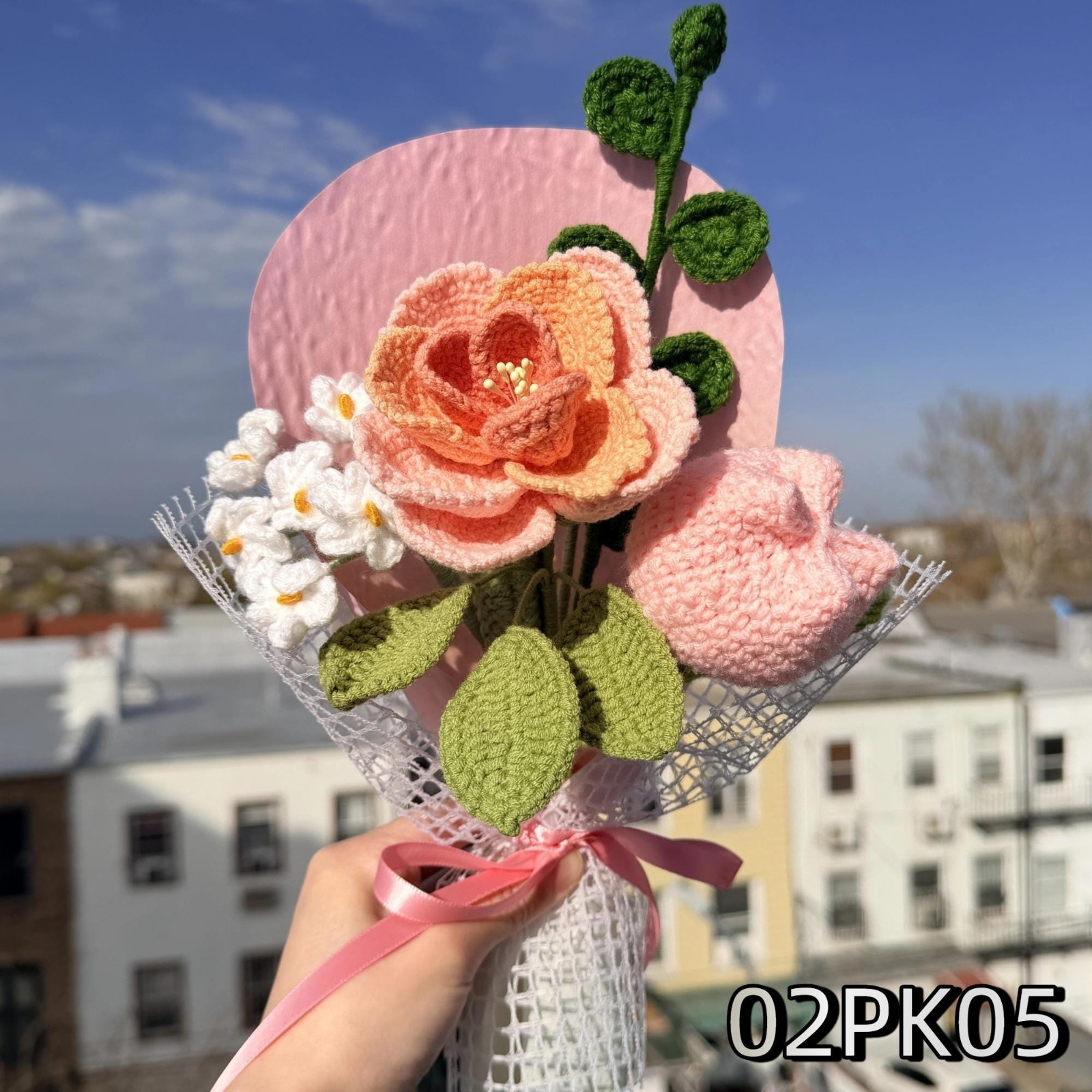 Pink Crochet Flower Bouquet Handmade Birthday Gift for Mom Keepsake Flowers Pink Crochet Flower Bouquet Handmade Birthday Gift for Mom Keepsake Flowers