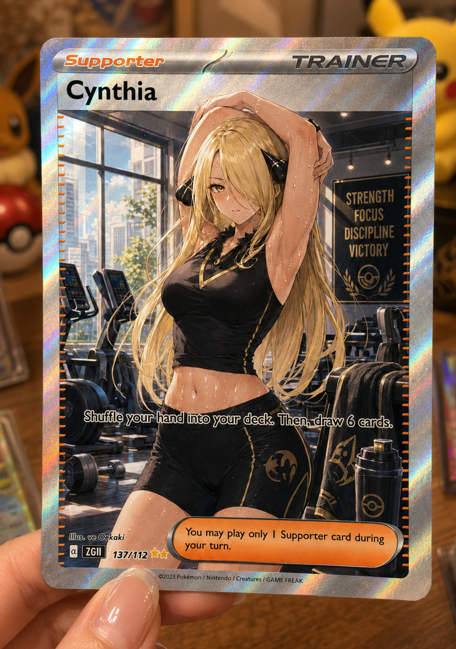 Pokemon Full Art Cynthia\'s Gym Day Waifu Altered Art Custom Card Print Pokemon Full Art Cynthia\'s Gym Day Waifu Altered Art Custom Card Print