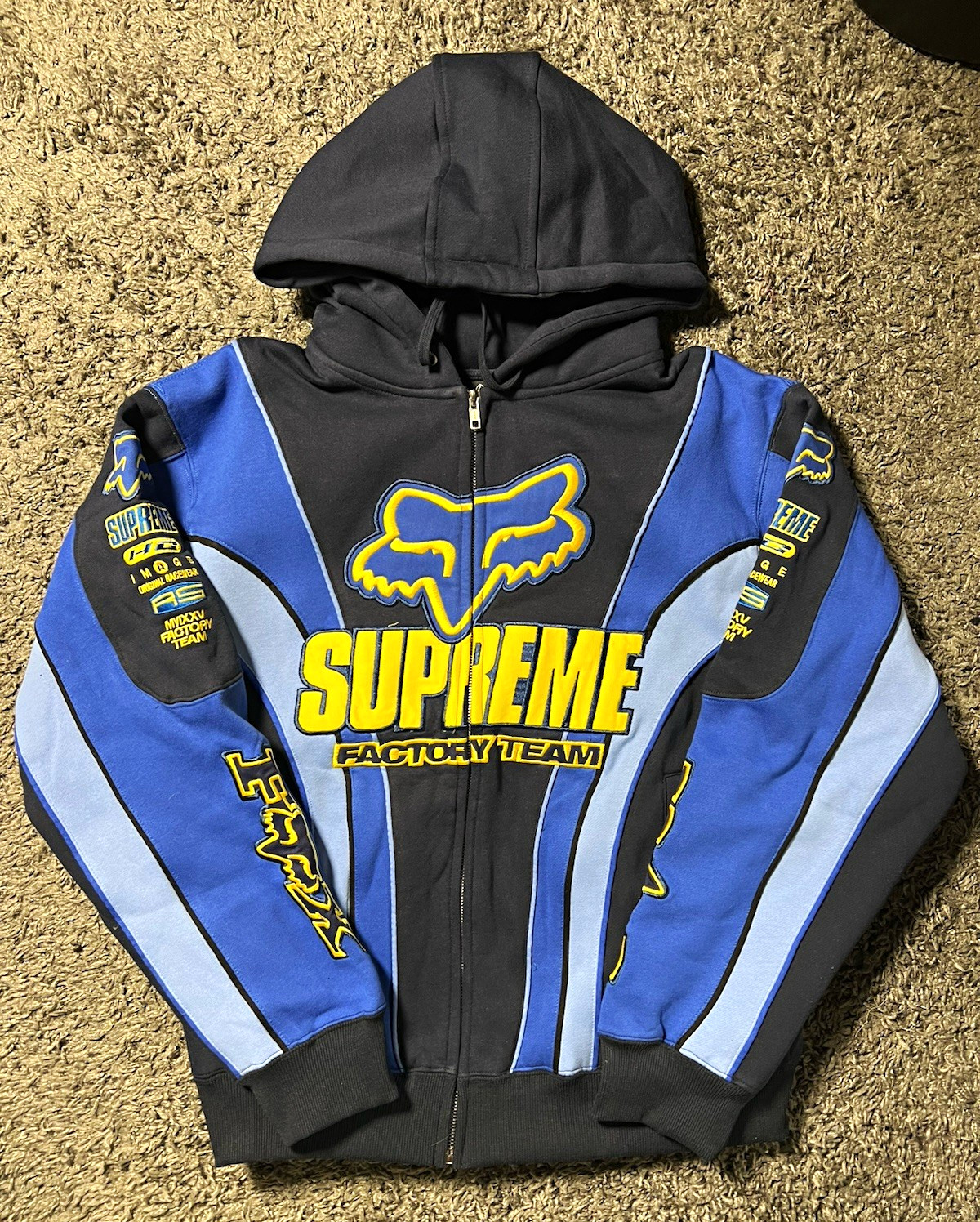 Supreme x Fox Racing Men’s Colorblock Full Zip Hooded Hoodie Logo Size M Supreme x Fox Racing Men’s Colorblock Full Zip Hooded Hoodie Logo Size M